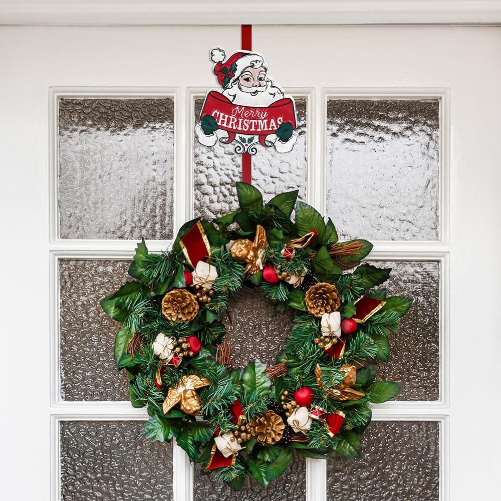 All Chic Christmas Wreath Hanger for Front Door with Santa Hook