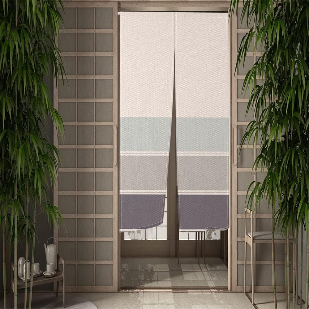 Leowefowa Japanese Noren Door Curtain 335 x 59 Blue Grey Black