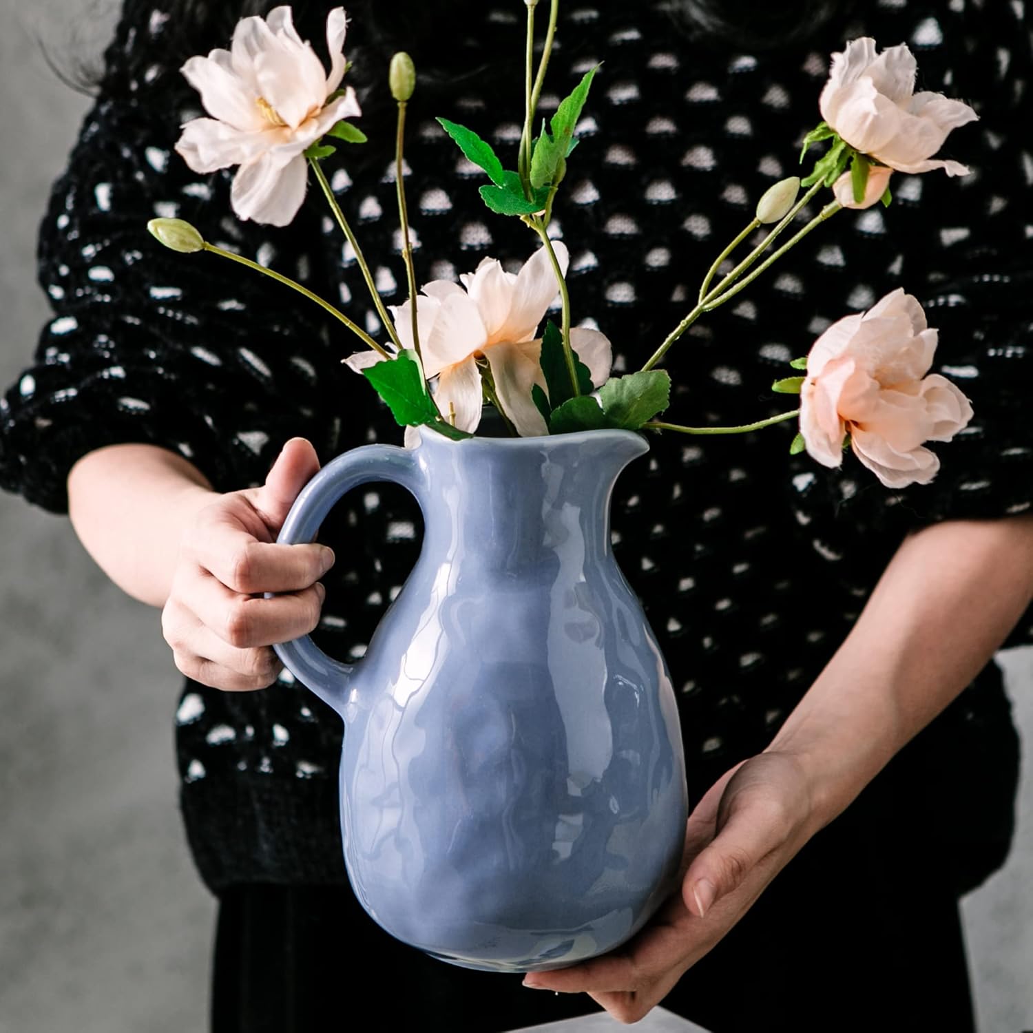 Kimdio Blue Ceramic Pitcher Vase with Handle