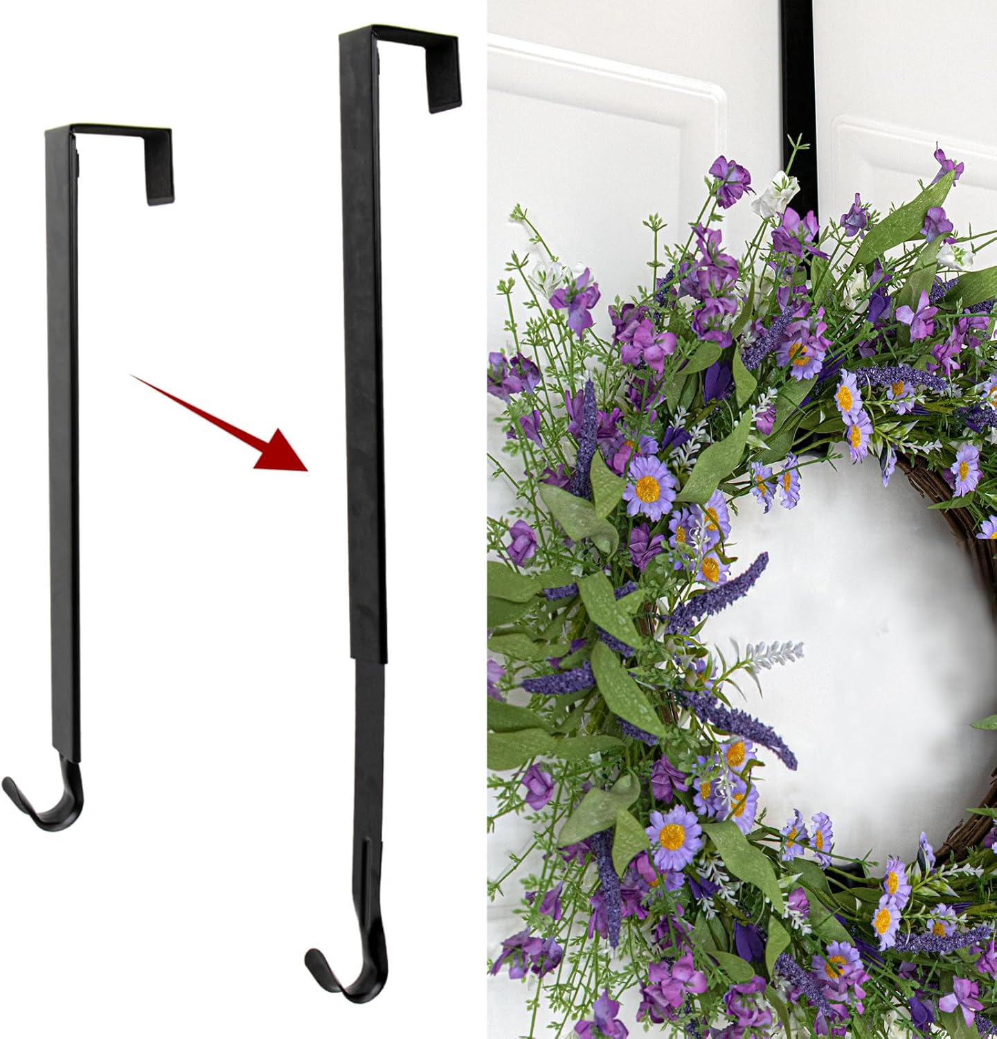 Adjustable Wreath Hanger for Front Door Black 1