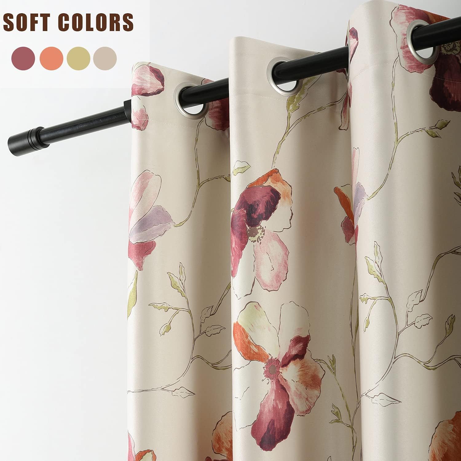 Leeva Wide Blackout Farmhouse Curtains 2 Panels 52x96 Red Flowers