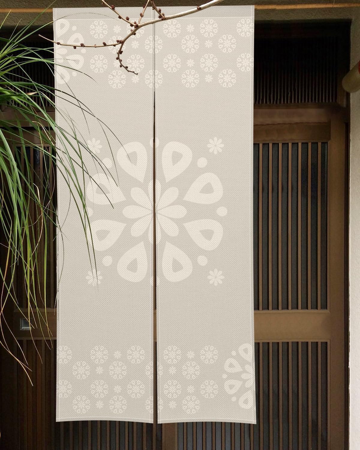Noren Japanese Style Door Curtain Panel 34x60 Inch Flowers Beige