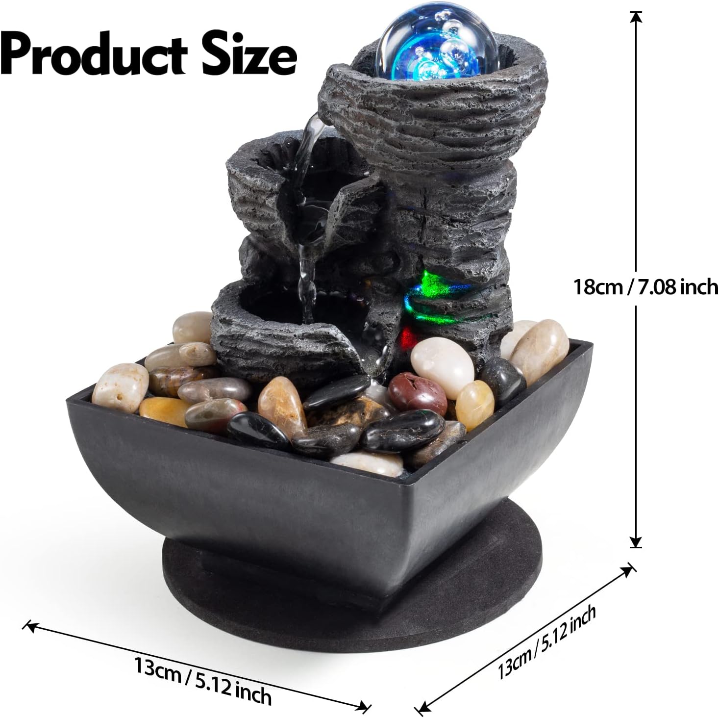 AMOOTEK Tabletop Fountain with LED Lights and Bubble Balls