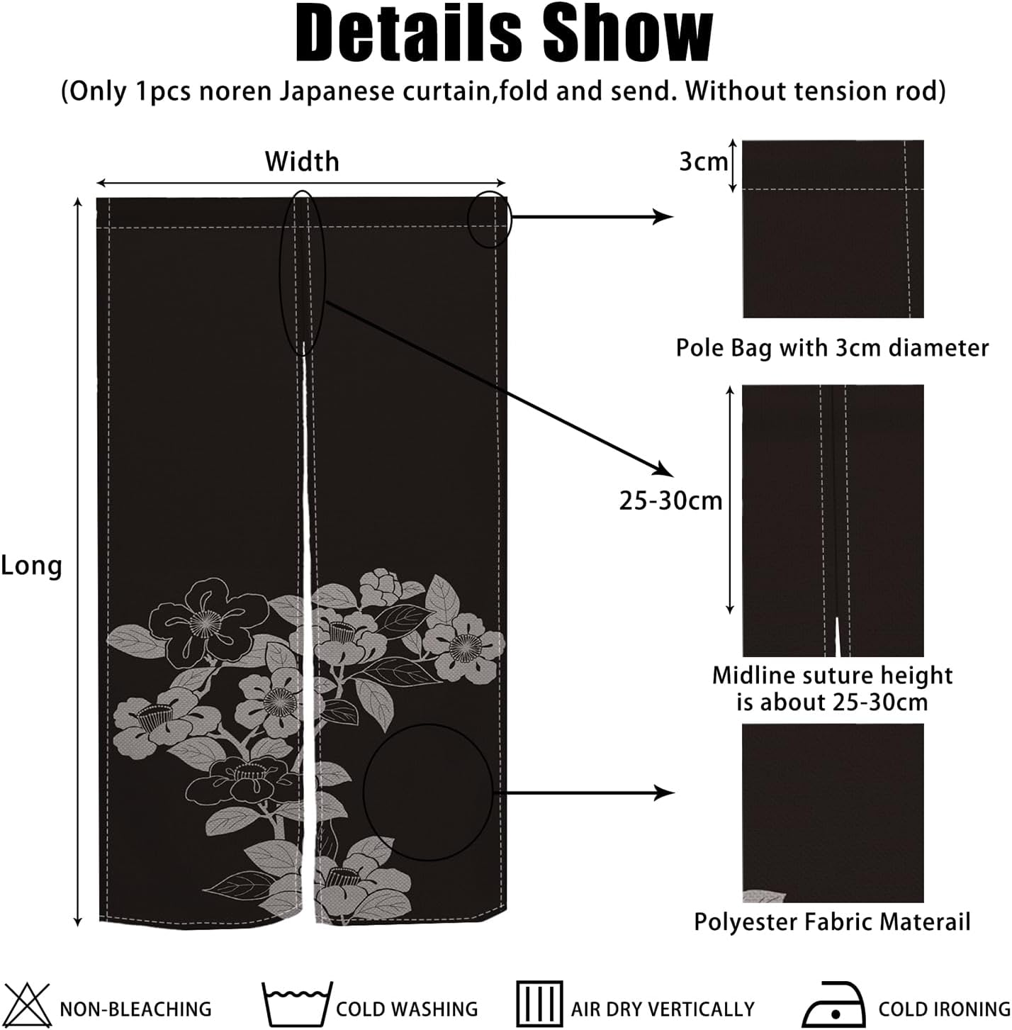 Japanese Door Curtain with Blooming Flowers Design