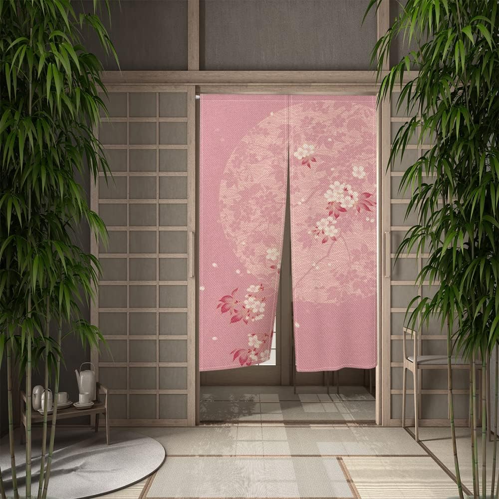 Leowefowa Pink Blossom Door Curtain with Privacy