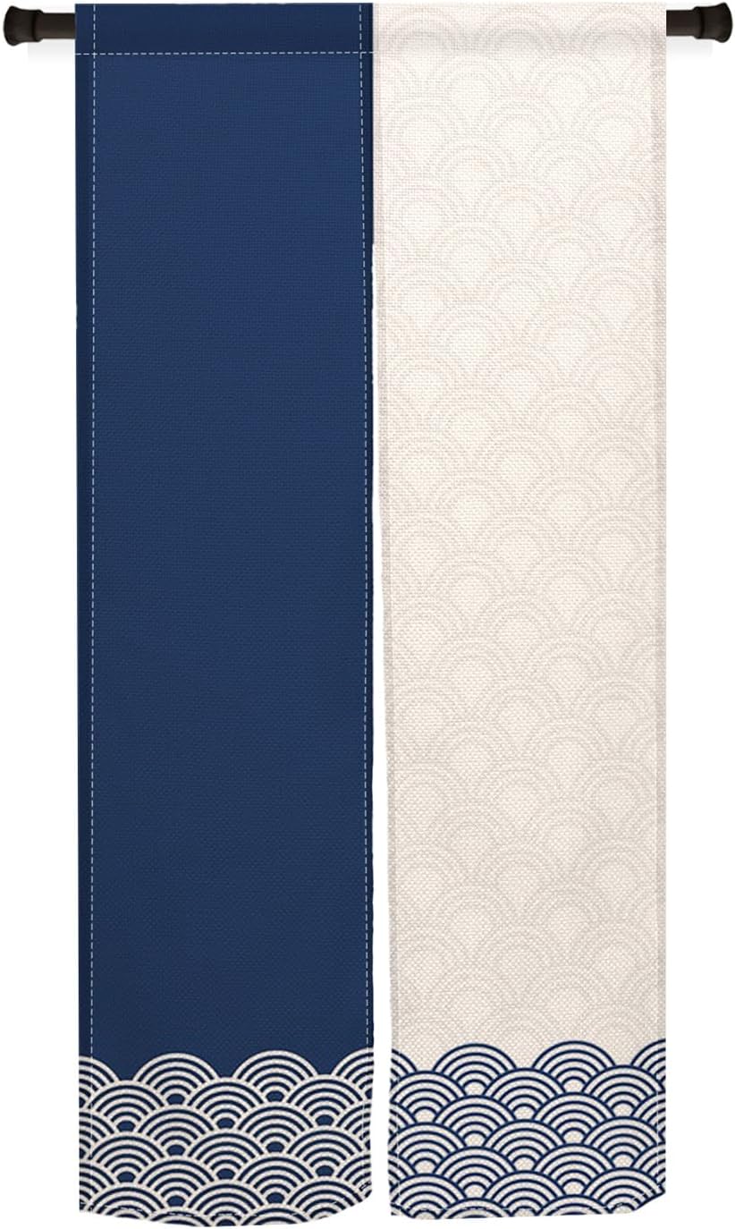 ChloropLastid Japanese Noren Door Curtain Blue Beige Wave Panel