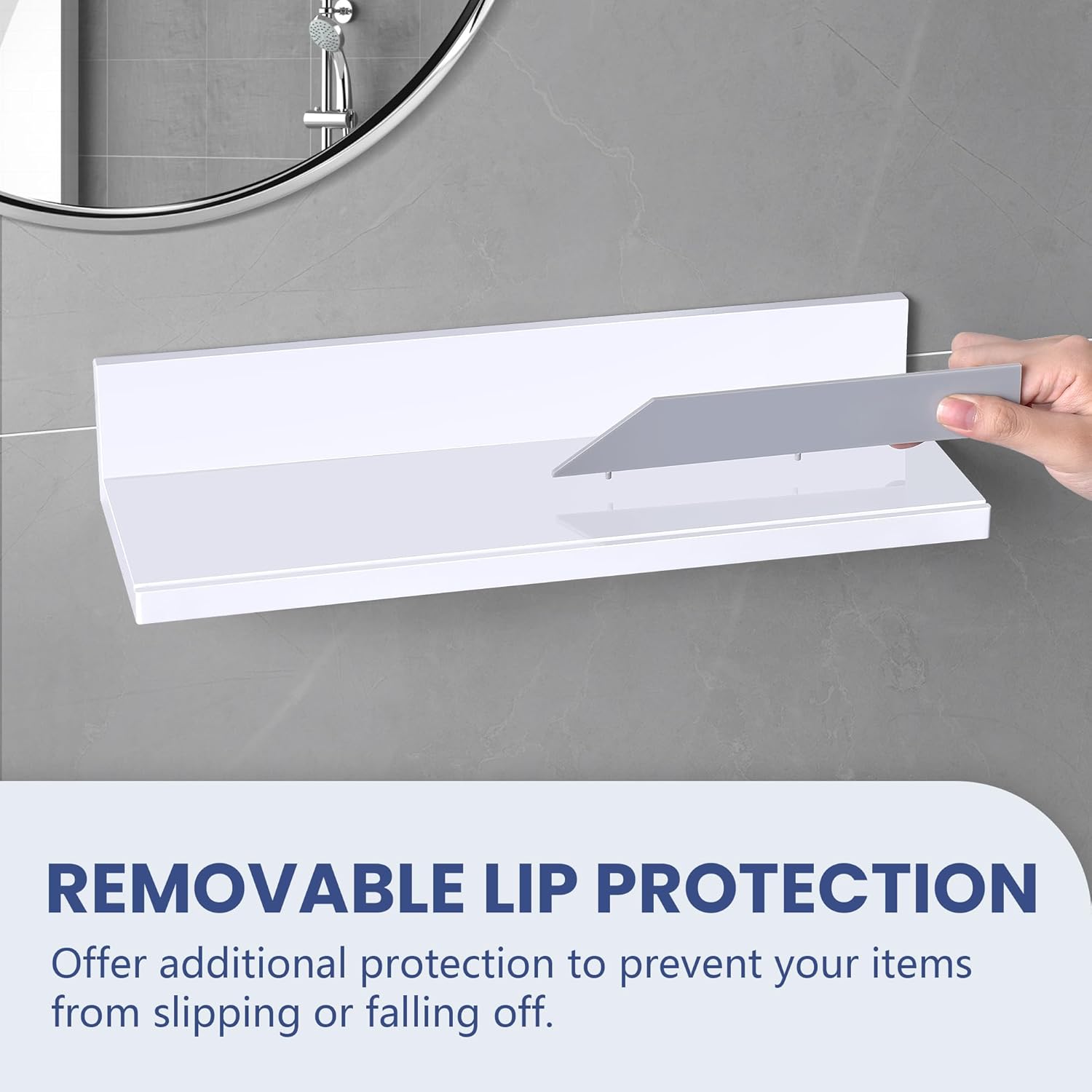 JOMOLA Adhesive Floating Shelf Gray Guard No Drilling Wall Mount Storage Rack
