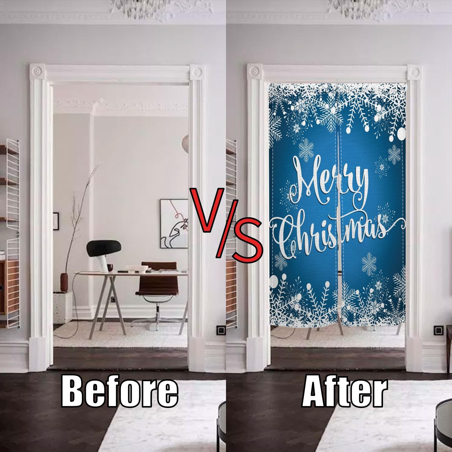 Blue Snowflake Christmas Noren Curtain 34x60