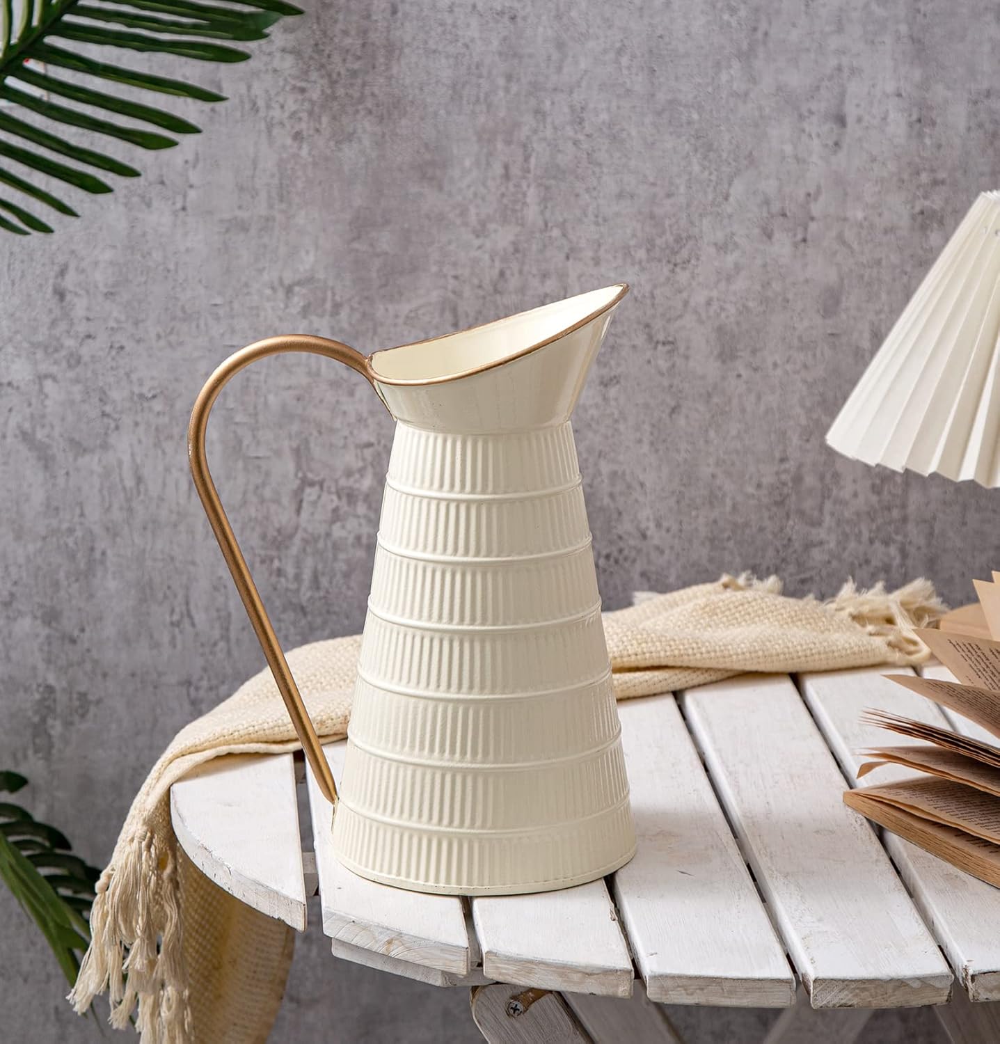 Elegant Cream Metal Pitcher Vase 108H