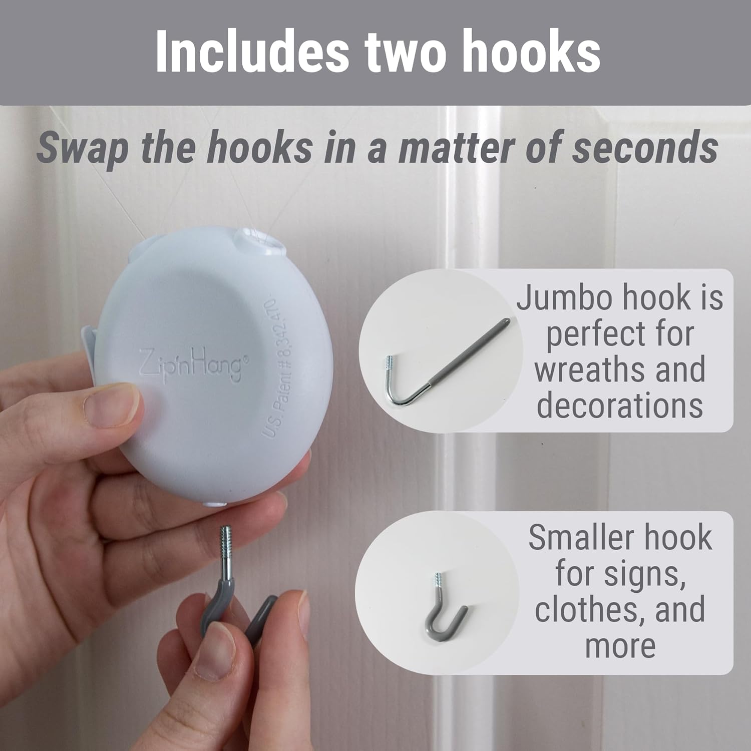 Zip n Hang Xtra Wreath Hanger for Glass Doors 3 Pack