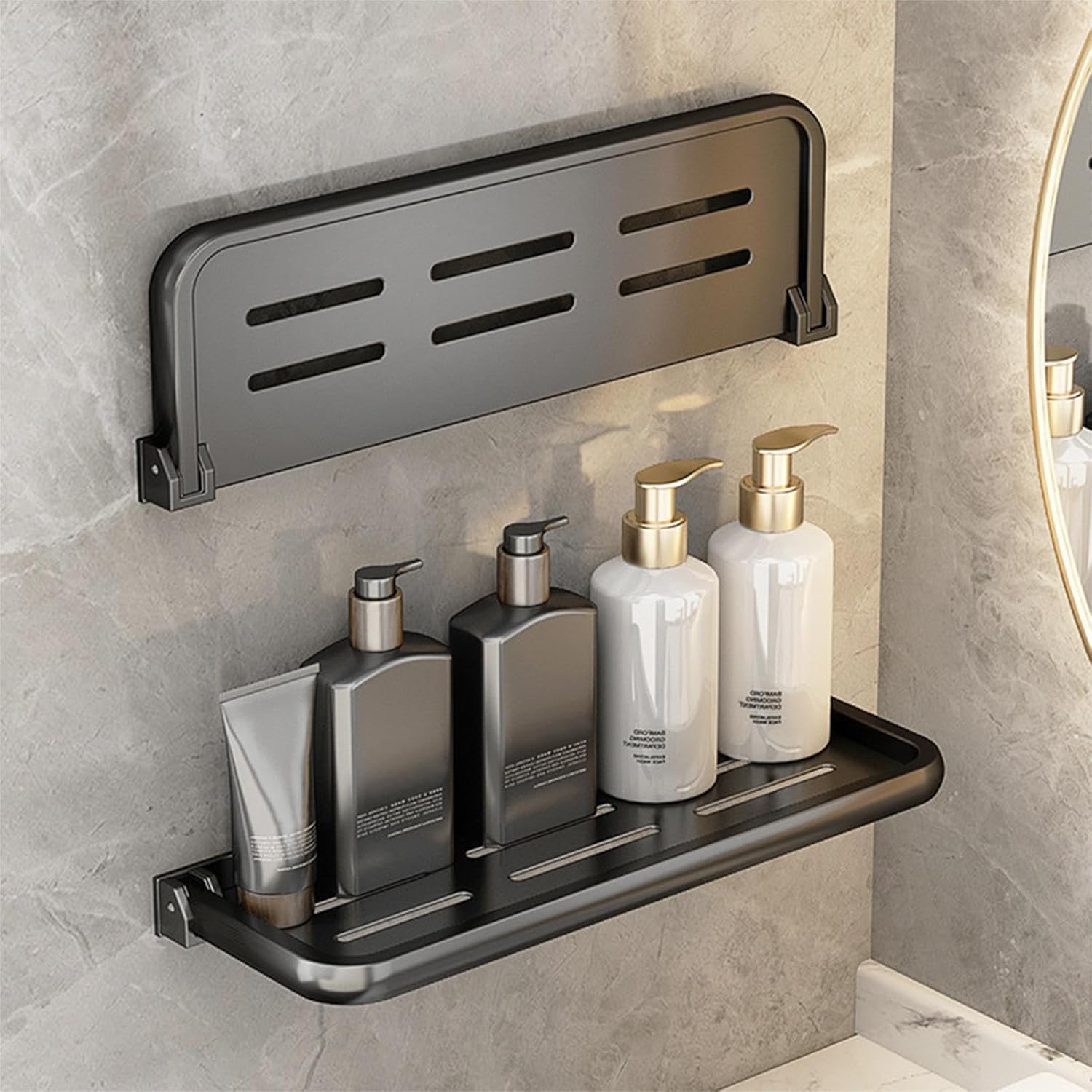 2 Pack Dark Gray Aluminum Foldable Wall Mounted Floating Shelves Set