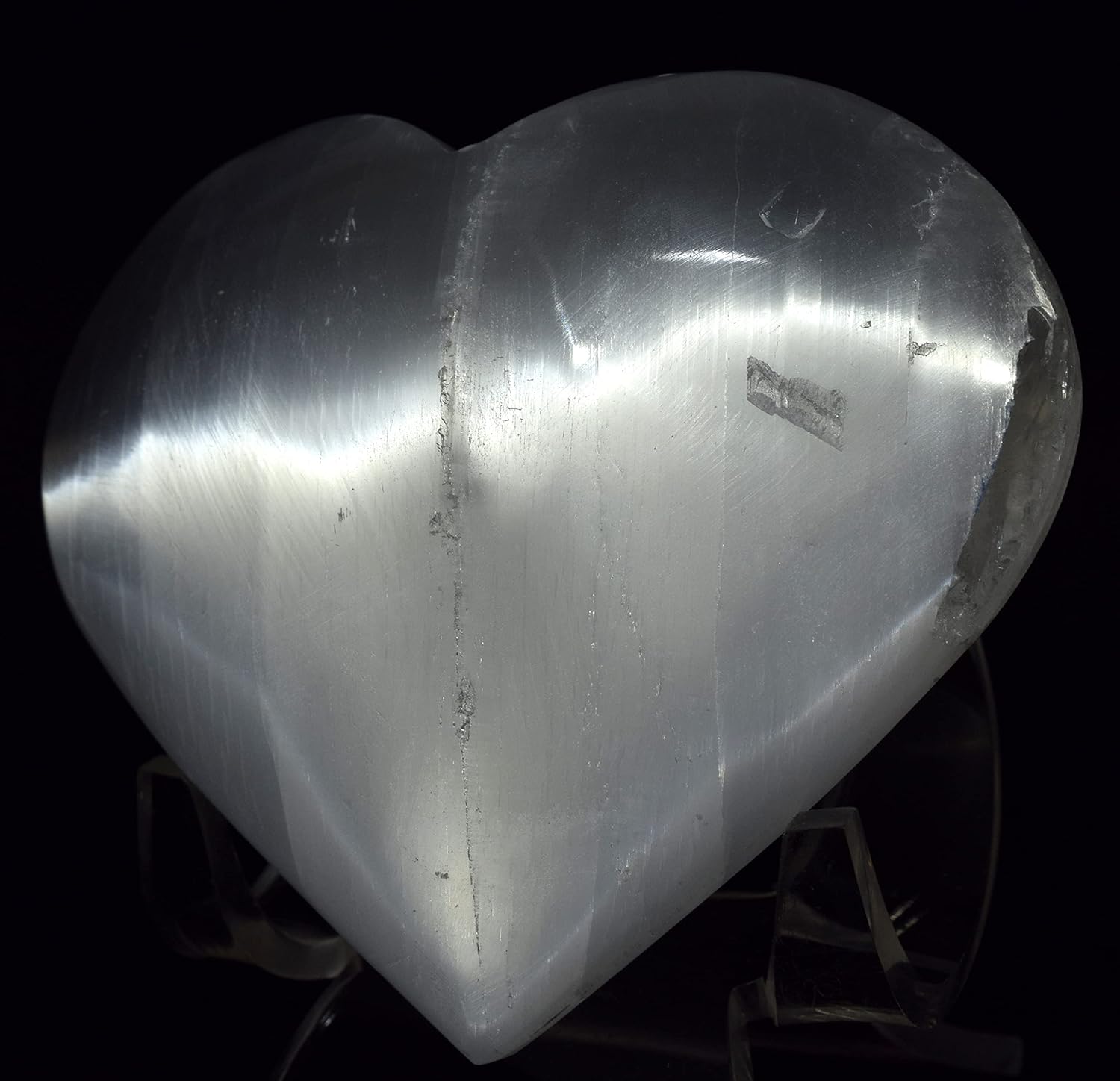 29 Inch Selenite Puffy Heart With Acrylic Stand