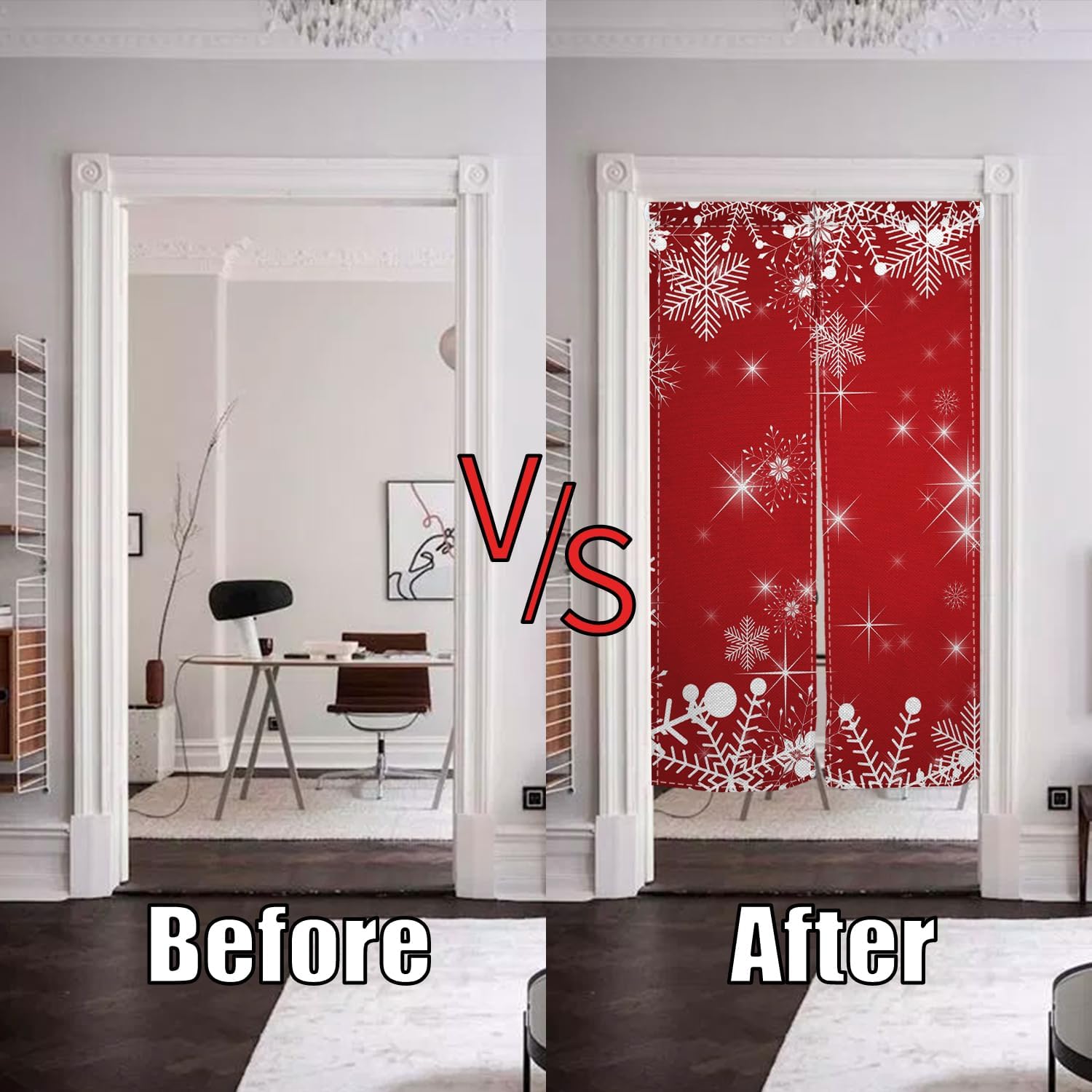 Christmas Red Noren Door Curtain with Snowflake Design