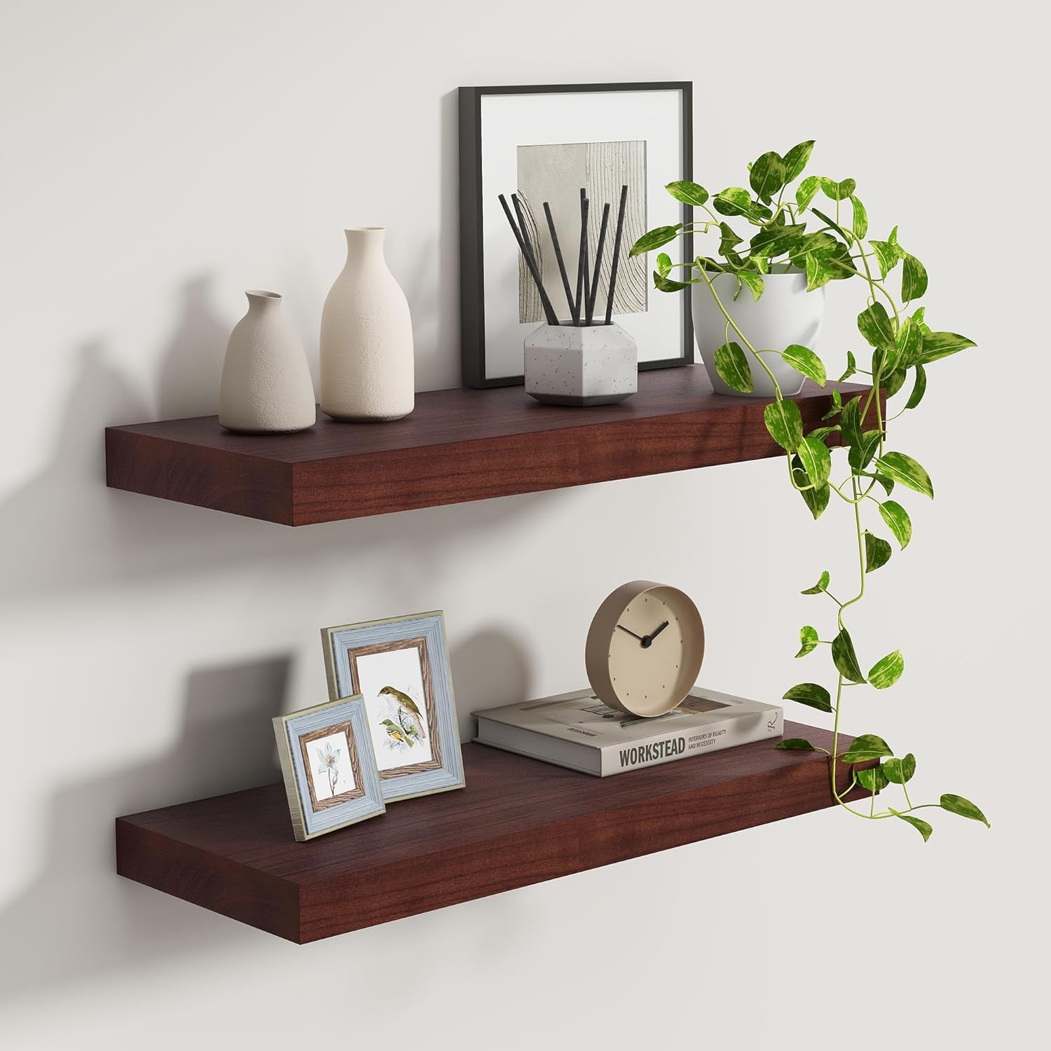 Rustic Solid Wood Floating Shelves Set of 2