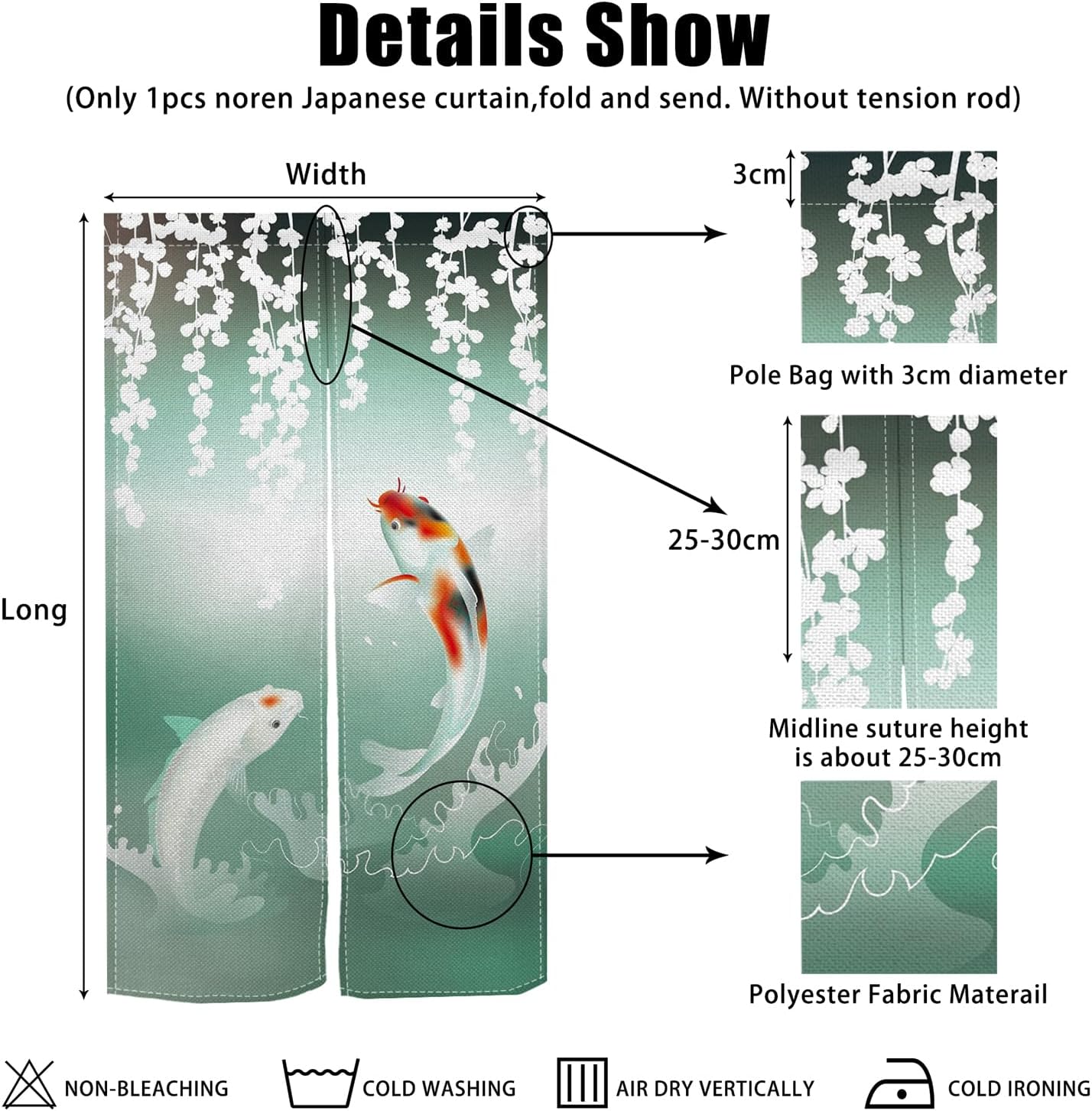 XMJJKUF Noren Door Curtain Brocade Fish Green 335x709