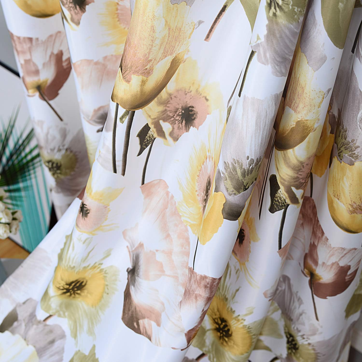 Melodieux Floral Curtains 2 Panels Yellow 63 Inch Length
