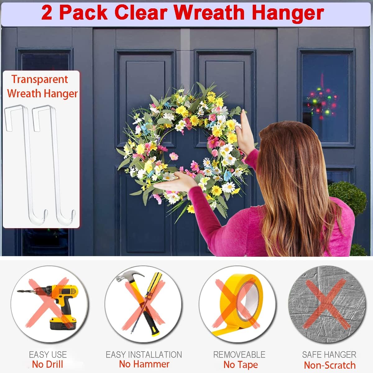 15 Inch Wreath Hangers 2 Pack for Front Door