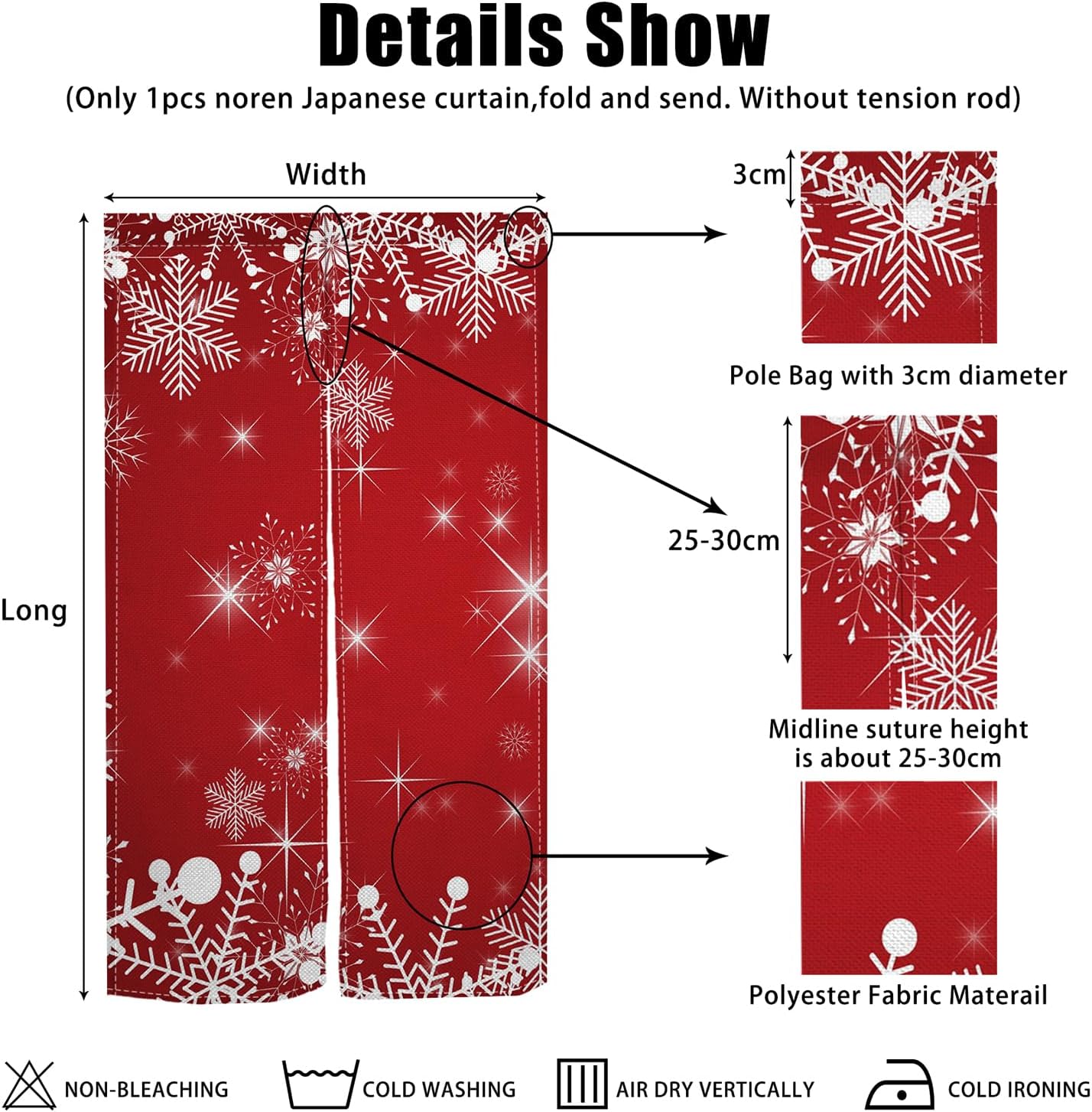 Christmas Red Noren Door Curtain with Snowflake Design