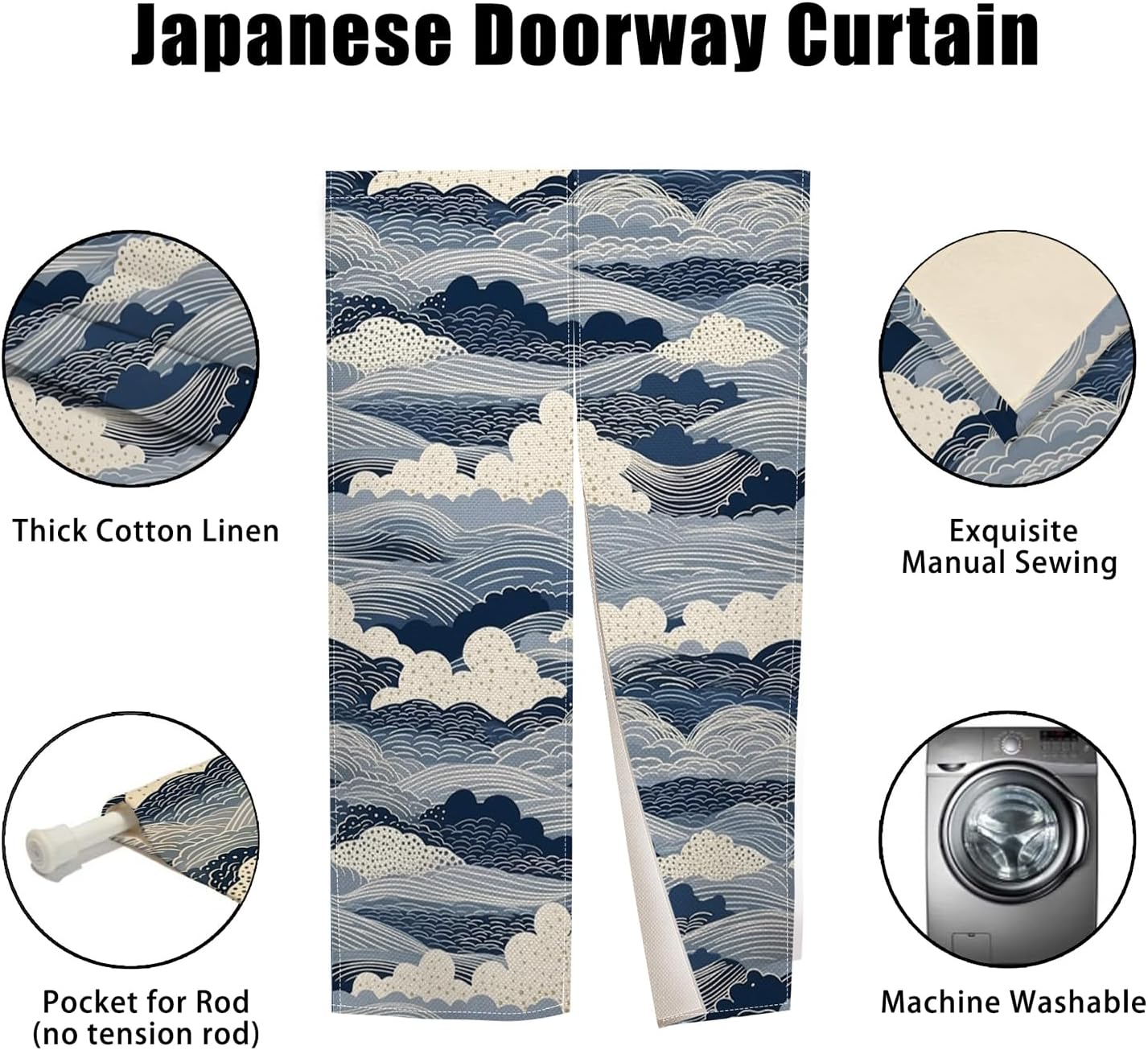Japanese Noren Door Curtain Wave Pattern Decor 34x60