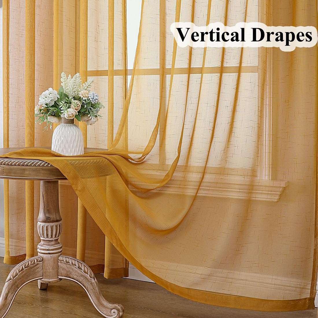 Gold Sheer Curtains 102 Inch Long 2 Panels