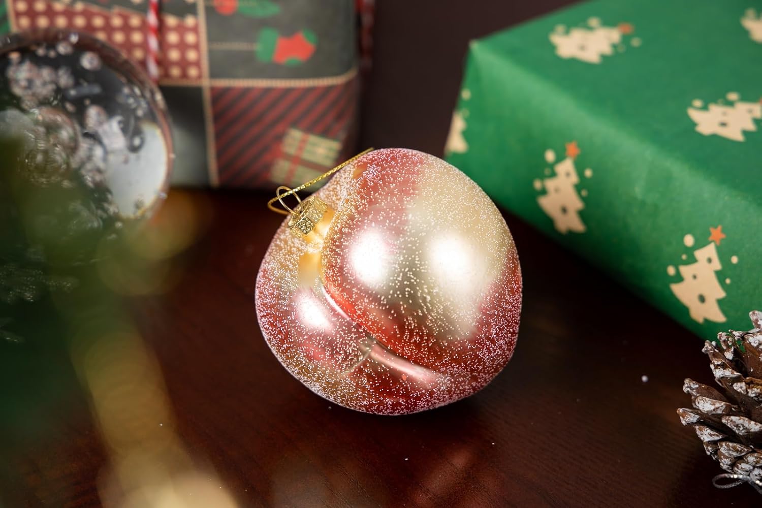 2pcs Blown Glass Peach Christmas Ornaments