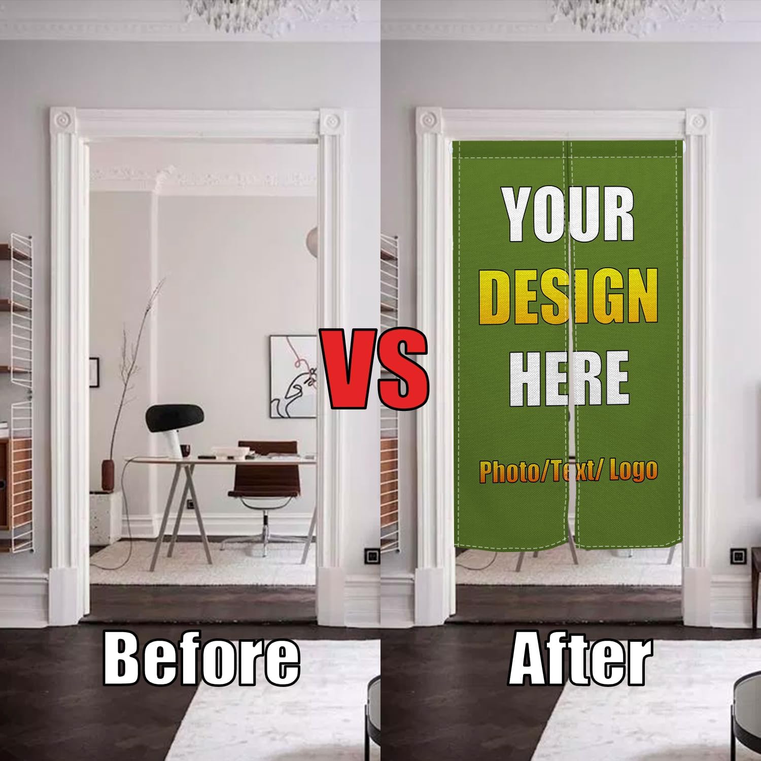 Leowefowa Custom Japanese Noren Curtain Panel with Photo Text Logo
