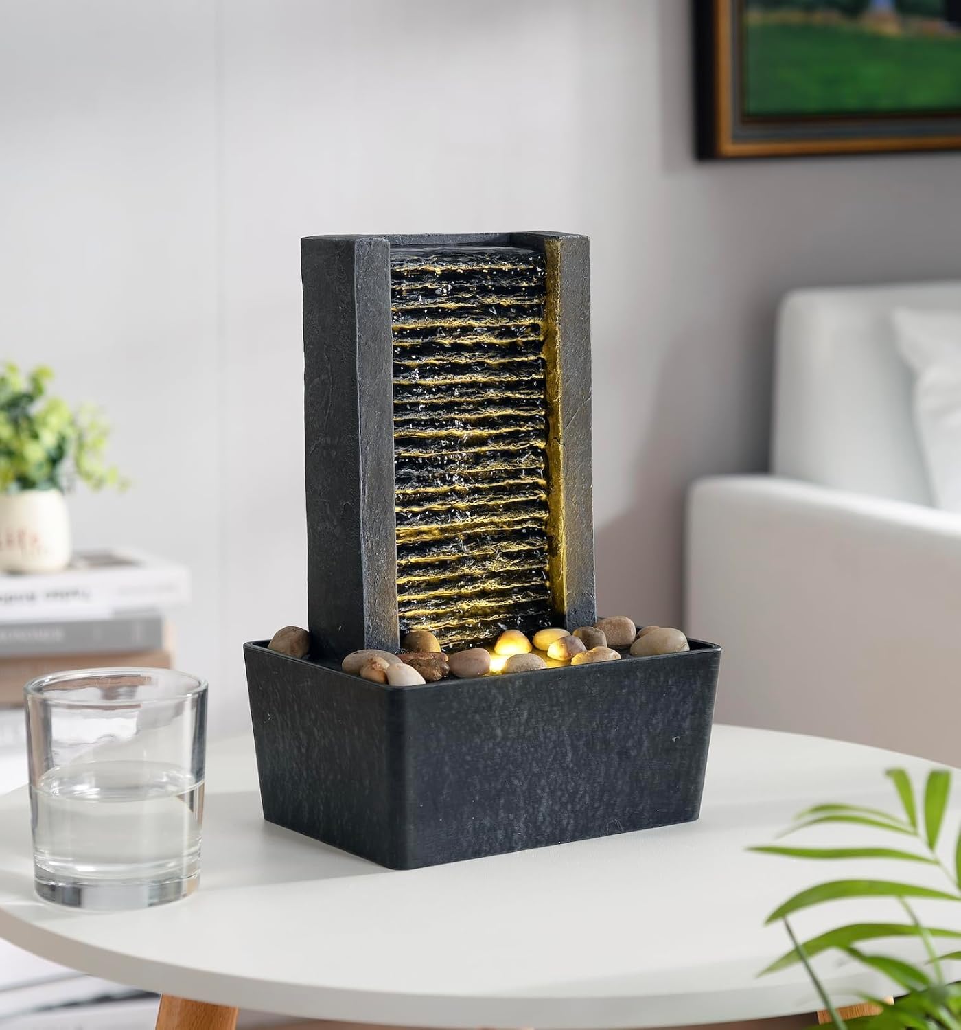 Haobos Indoor Fountain with LED Light and Cobble Design