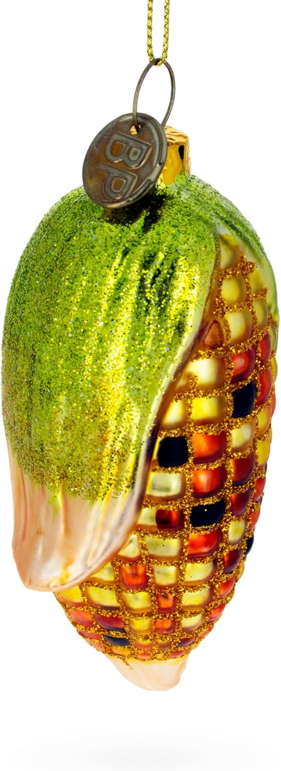 Golden Corn on The Cob Blown Glass Christmas Ornament 1