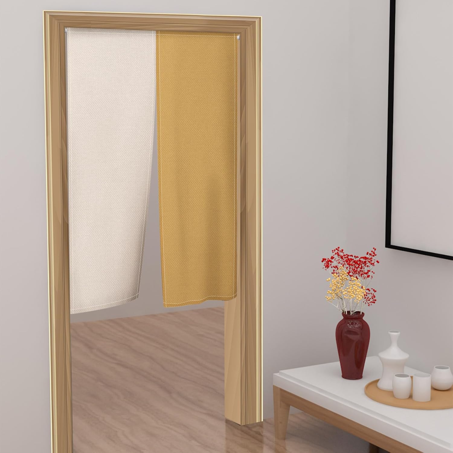 Leowefowa Japanese Noren Door Curtain - Solid Yellow White 335x472 Inches