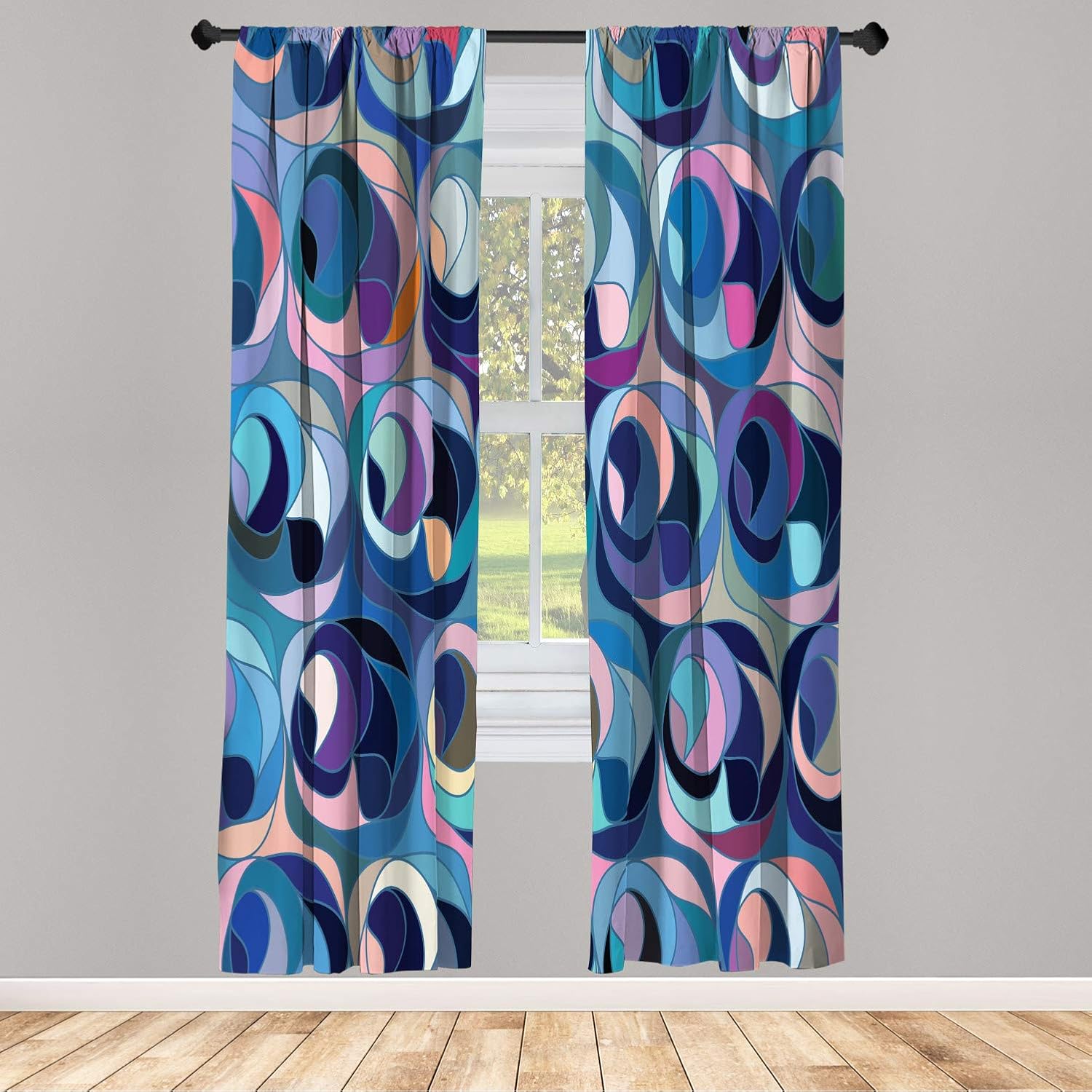 Ambesonne Abstract Window Curtains Blue Navy 28 x 95 2 Panel Set