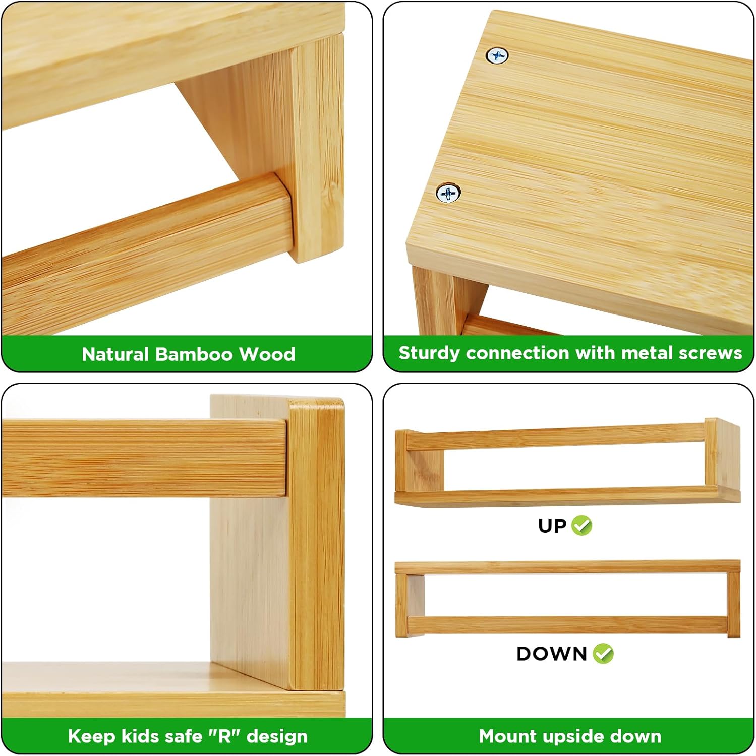 Ollieroo Four Floating Bamboo Book Shelves Wall Mounted