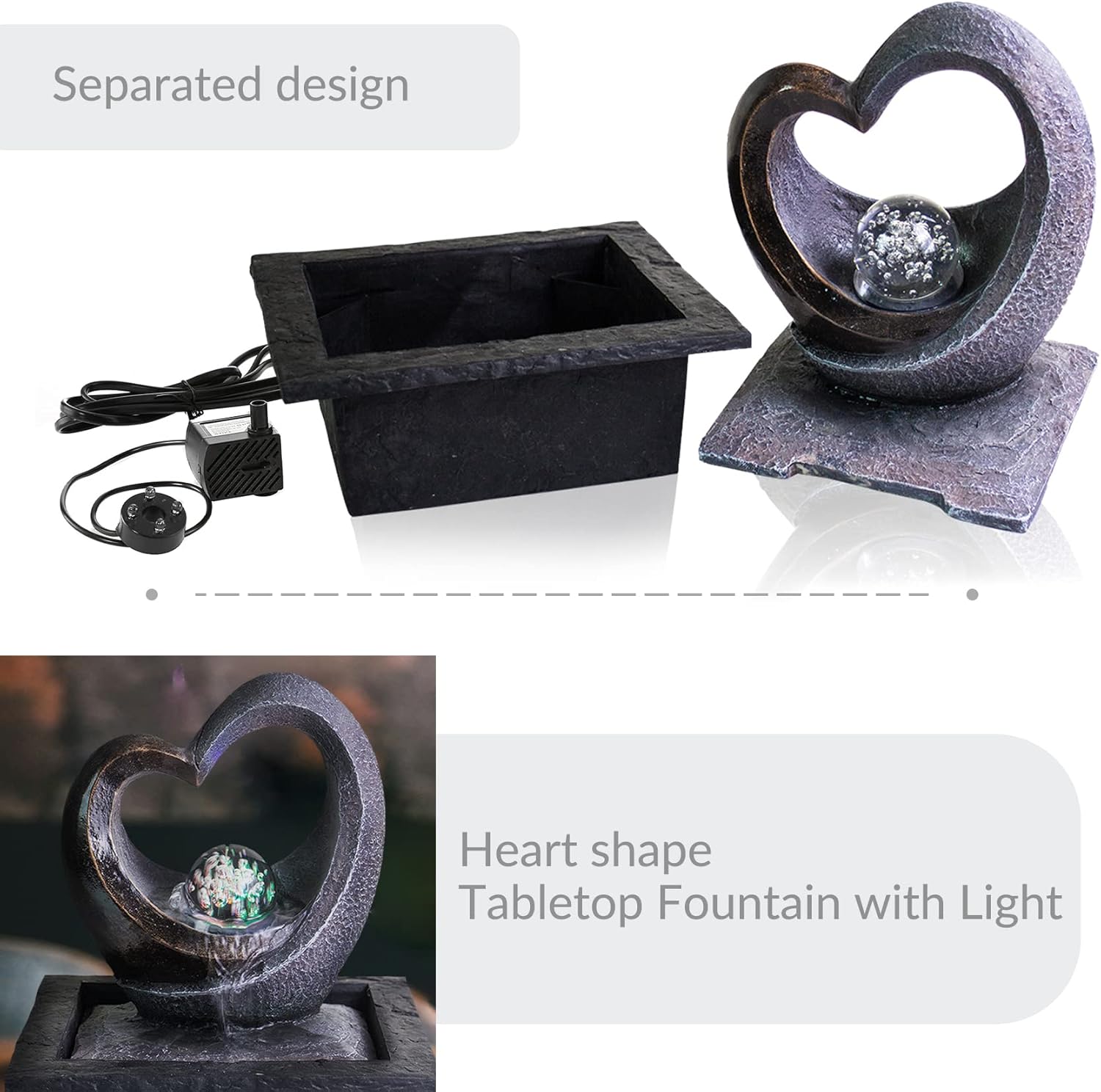 Ferrisland Tabletop Water Fountain with LED Light