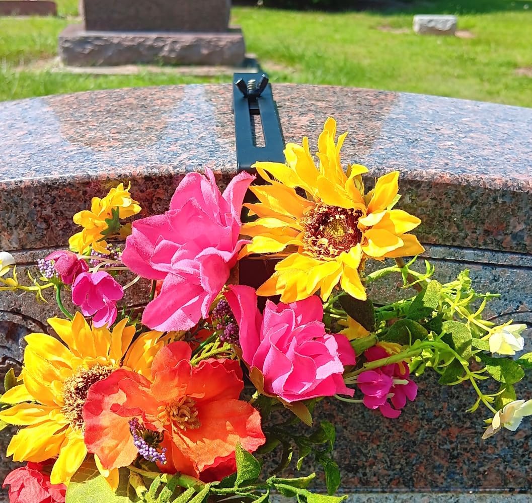 Carson Adjustable Headstone Wreath Holder - Black Metal