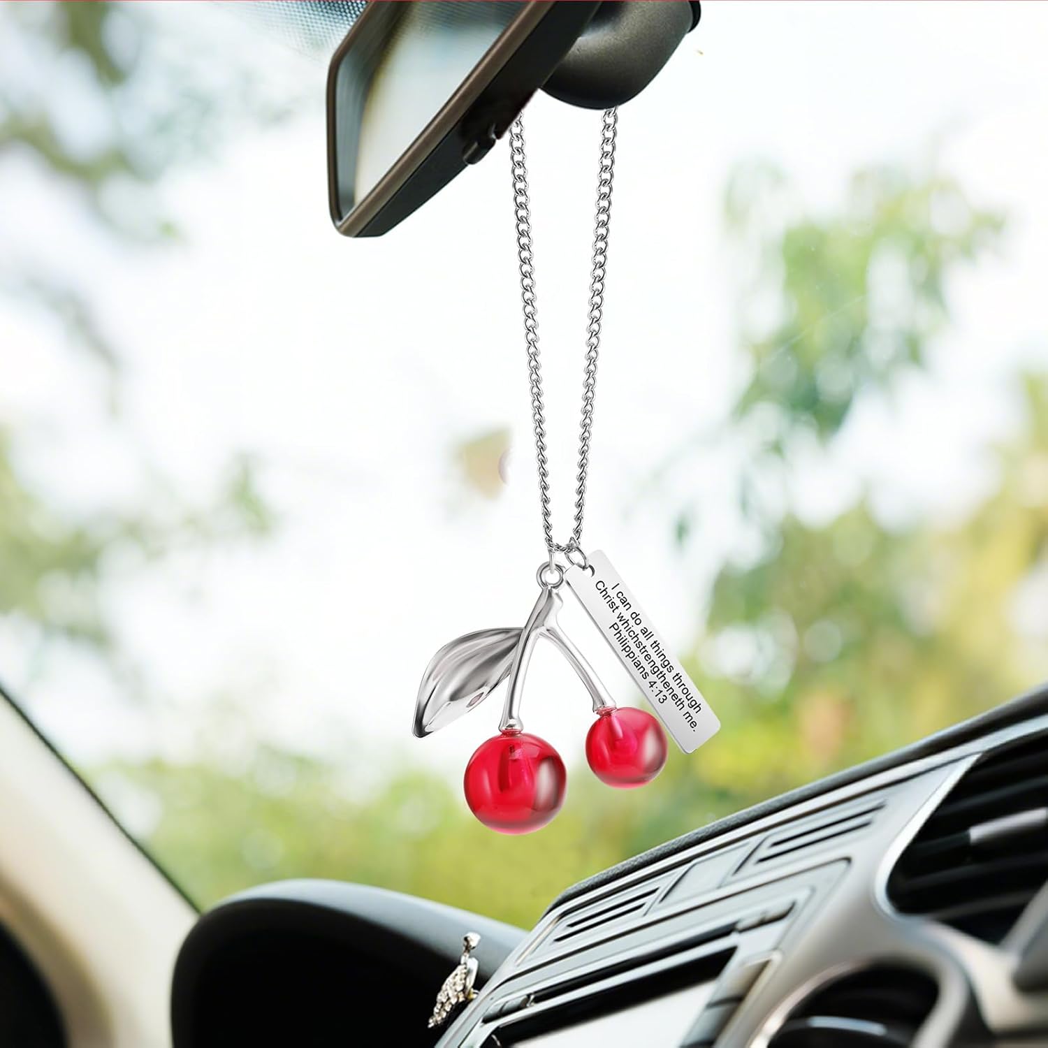 Cute Cherry Car Charm Rear View Mirror Decor