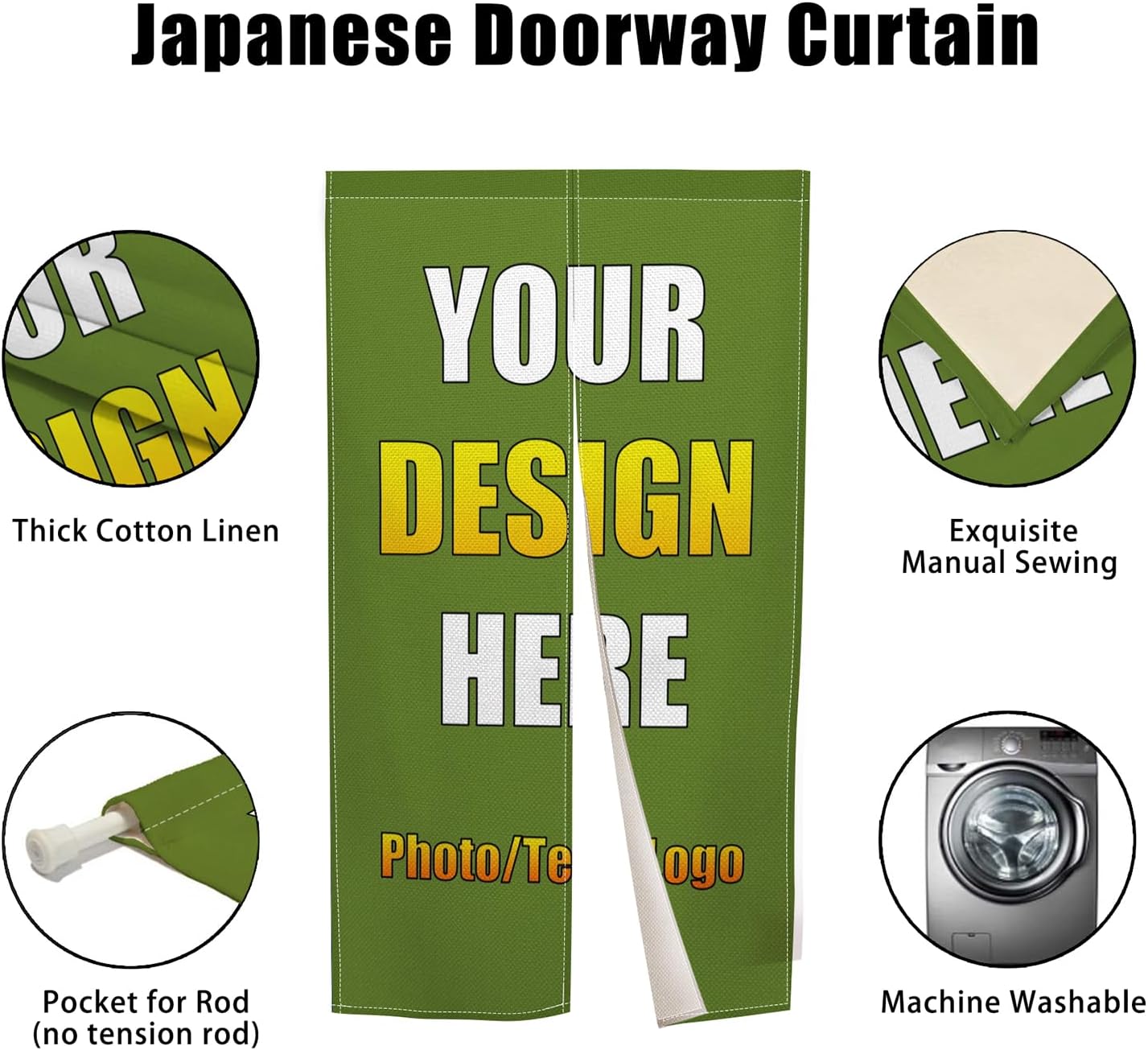 Leowefowa Custom Japanese Noren Curtain Panel with Photo Text Logo