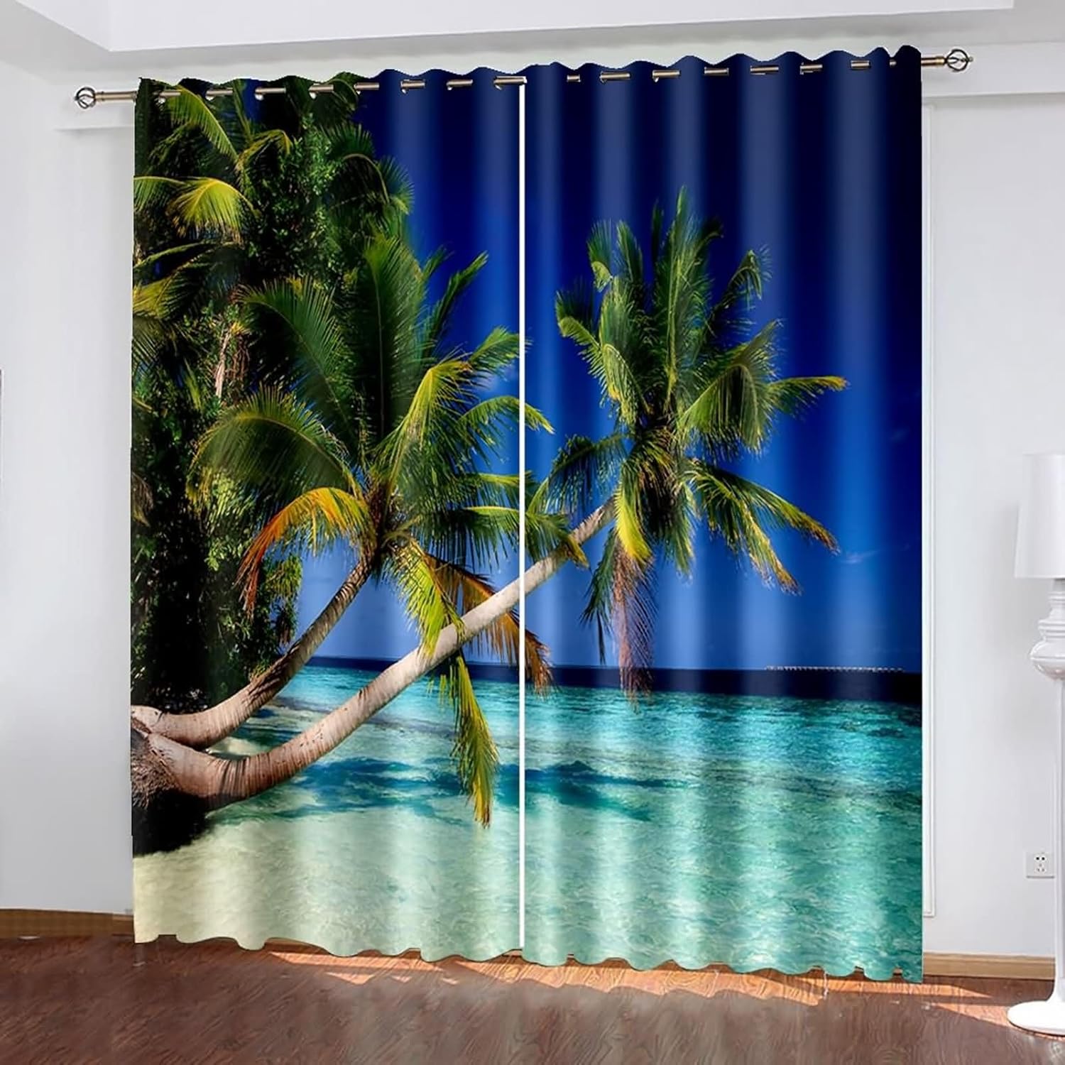2 Piece Blackout Kitchen Curtains with Coconut Tree Design