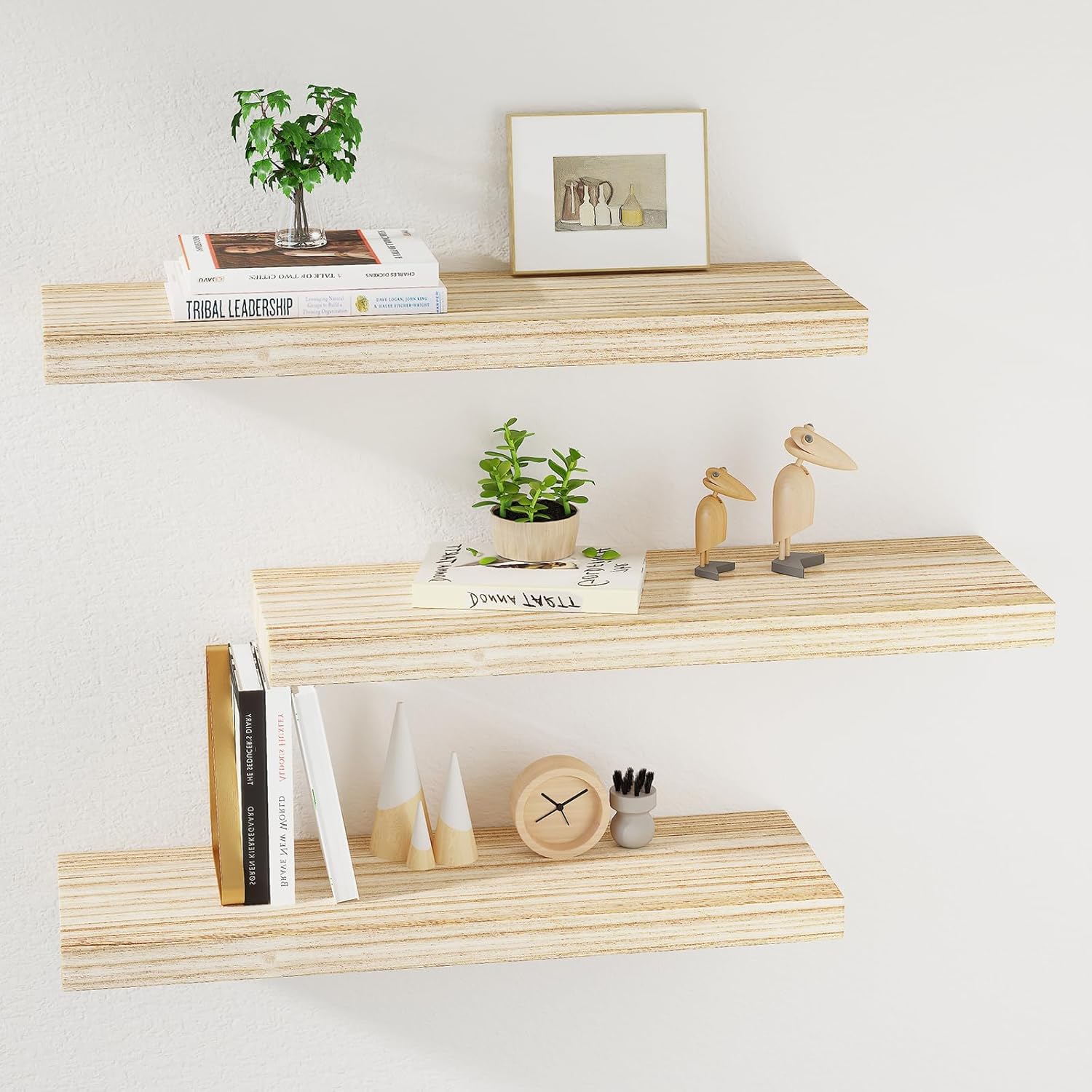 BOFIRE Floating Wall Shelves - 17 Inch Solid Wood Decor