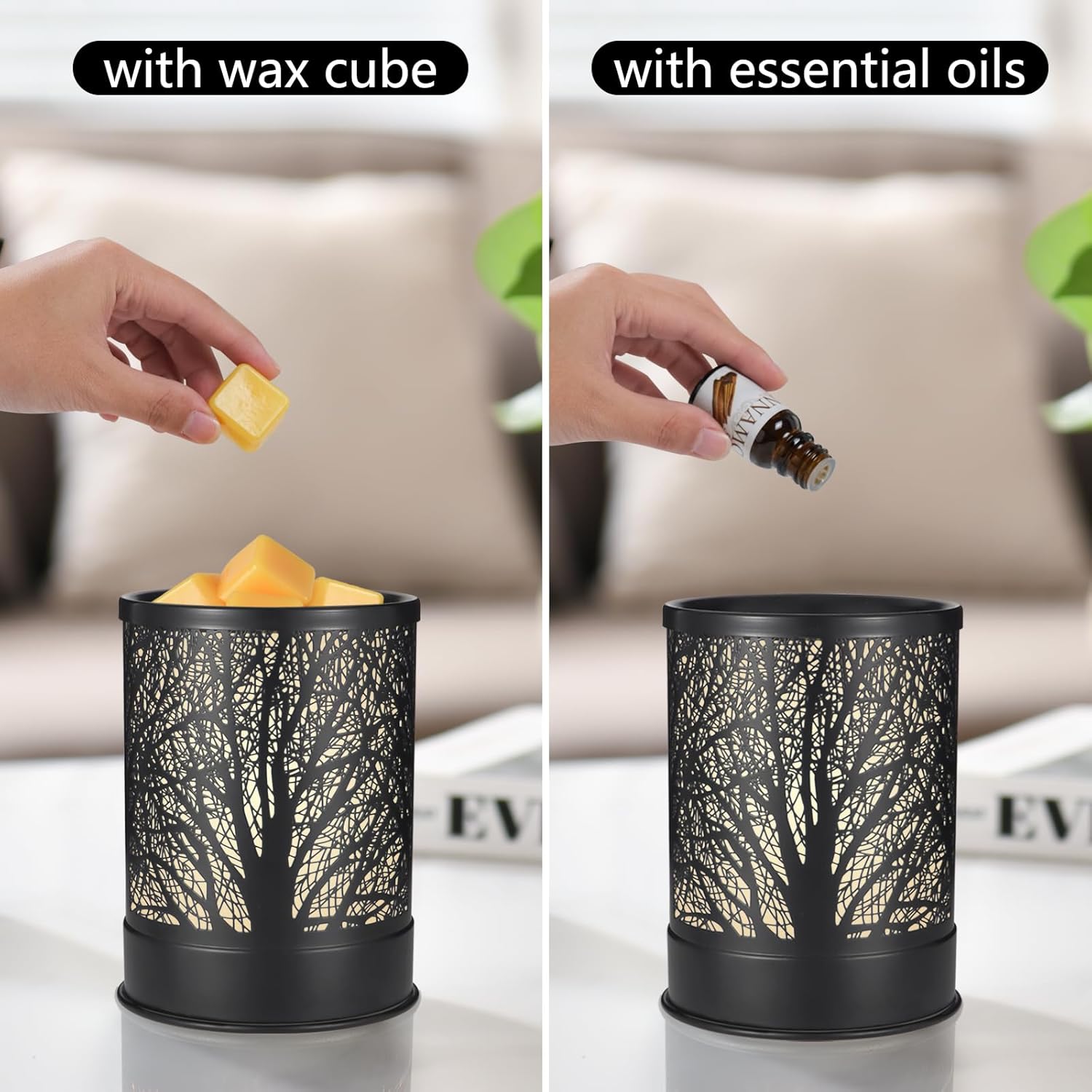 Metal Wax Melts Warmer with LED Light Black Tree Design