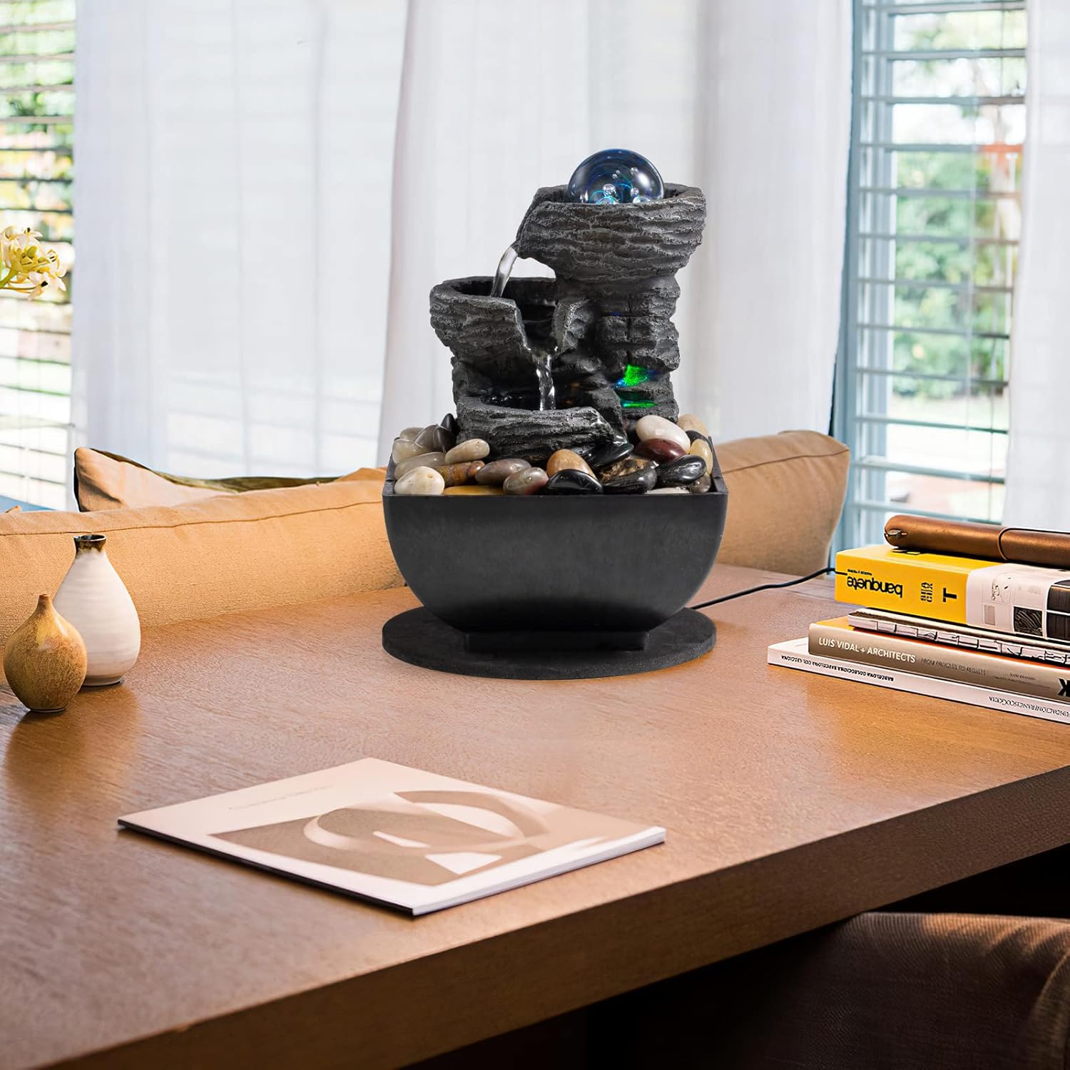AMOOTEK Tabletop Fountain with LED Lights and Bubble Balls