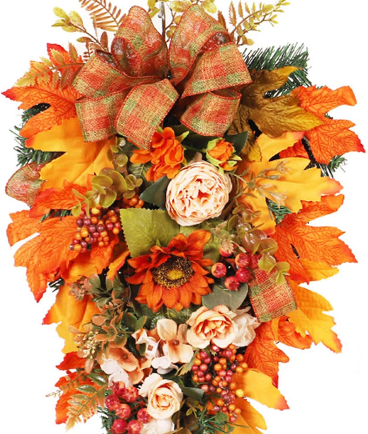 Fall Harvest Teardrop Wreath with Lights