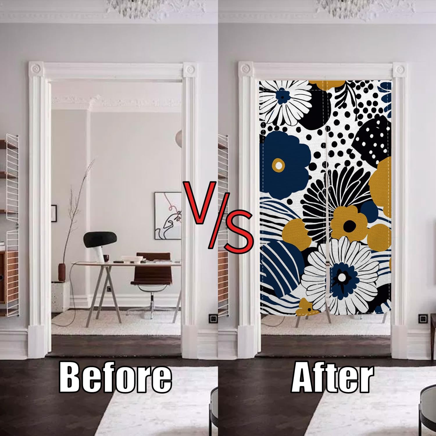 Blue Yellow Floral Noren Door Curtain Panel 335x709