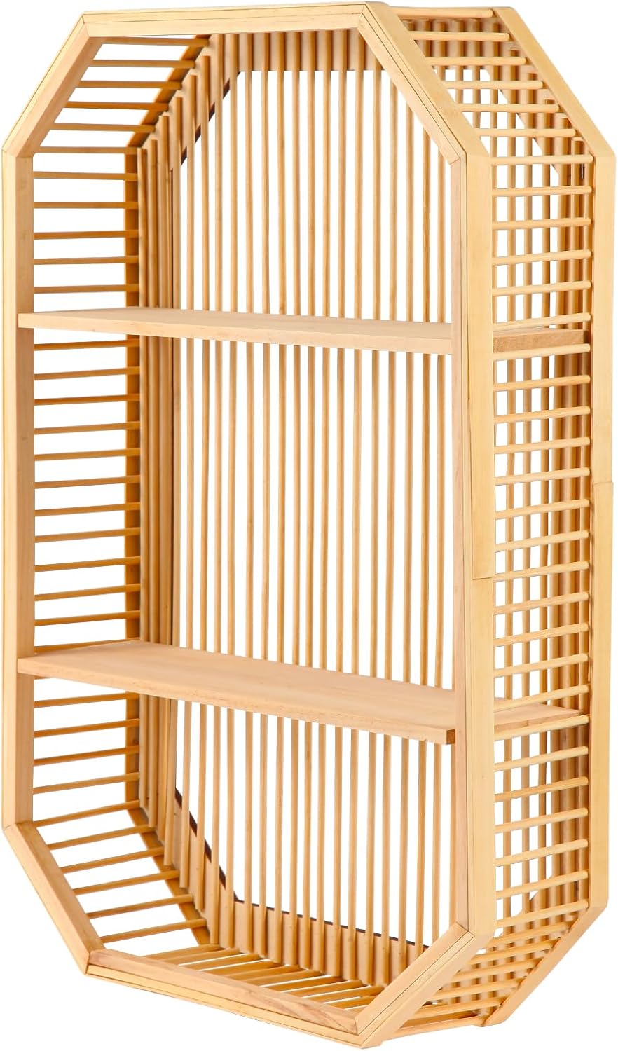 TOEEBR Square Floating Wall Shelf 2 Tier Bamboo Decor