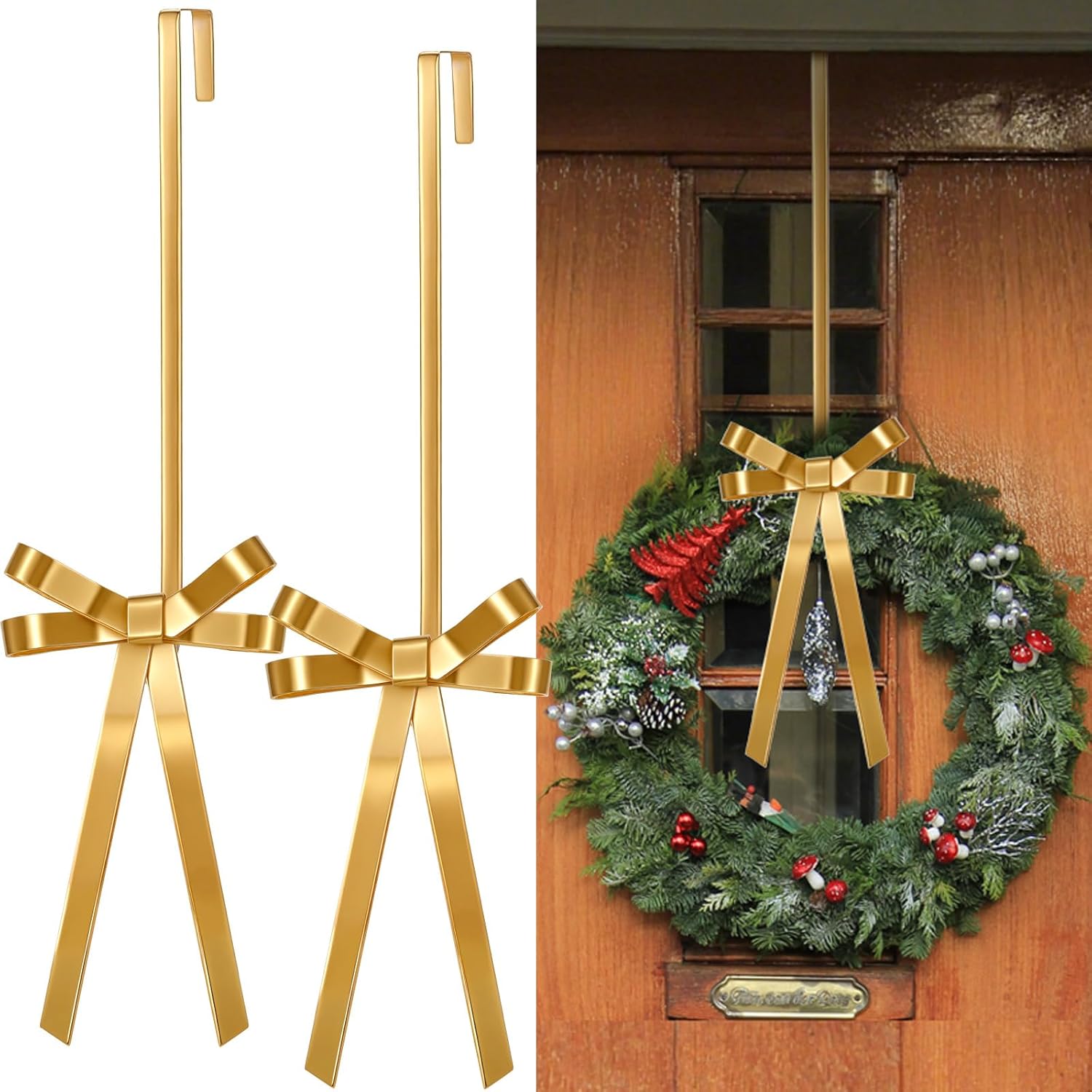2 Pack Gold Metal Bow Wreath Hangers