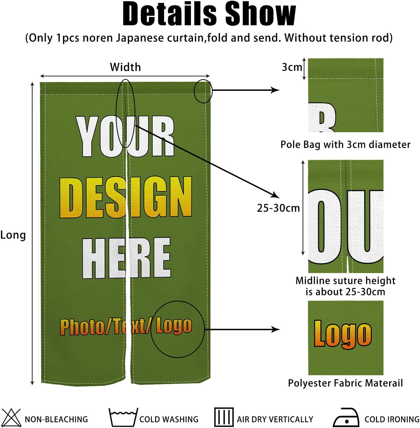 Leowefowa Custom Japanese Noren Curtain Panel with Photo Text Logo