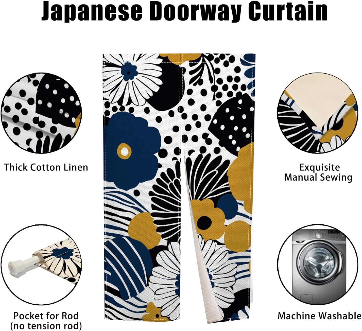 Blue Yellow Floral Noren Door Curtain Panel 335x709