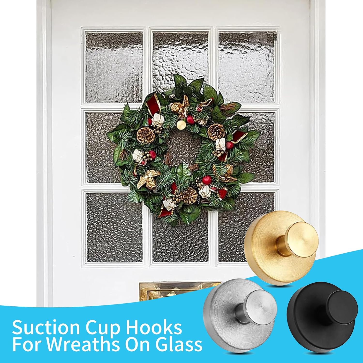 Suction Cup Hooks for Wreaths on Glass 2 Pack