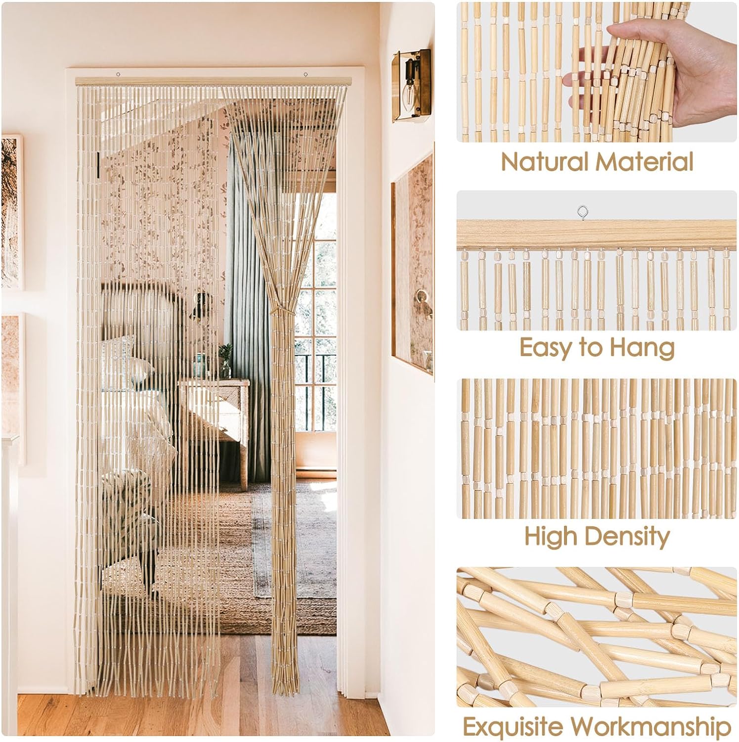 BECHAEO Bamboo Beaded Curtain for Doorway 355 x 75 Inches