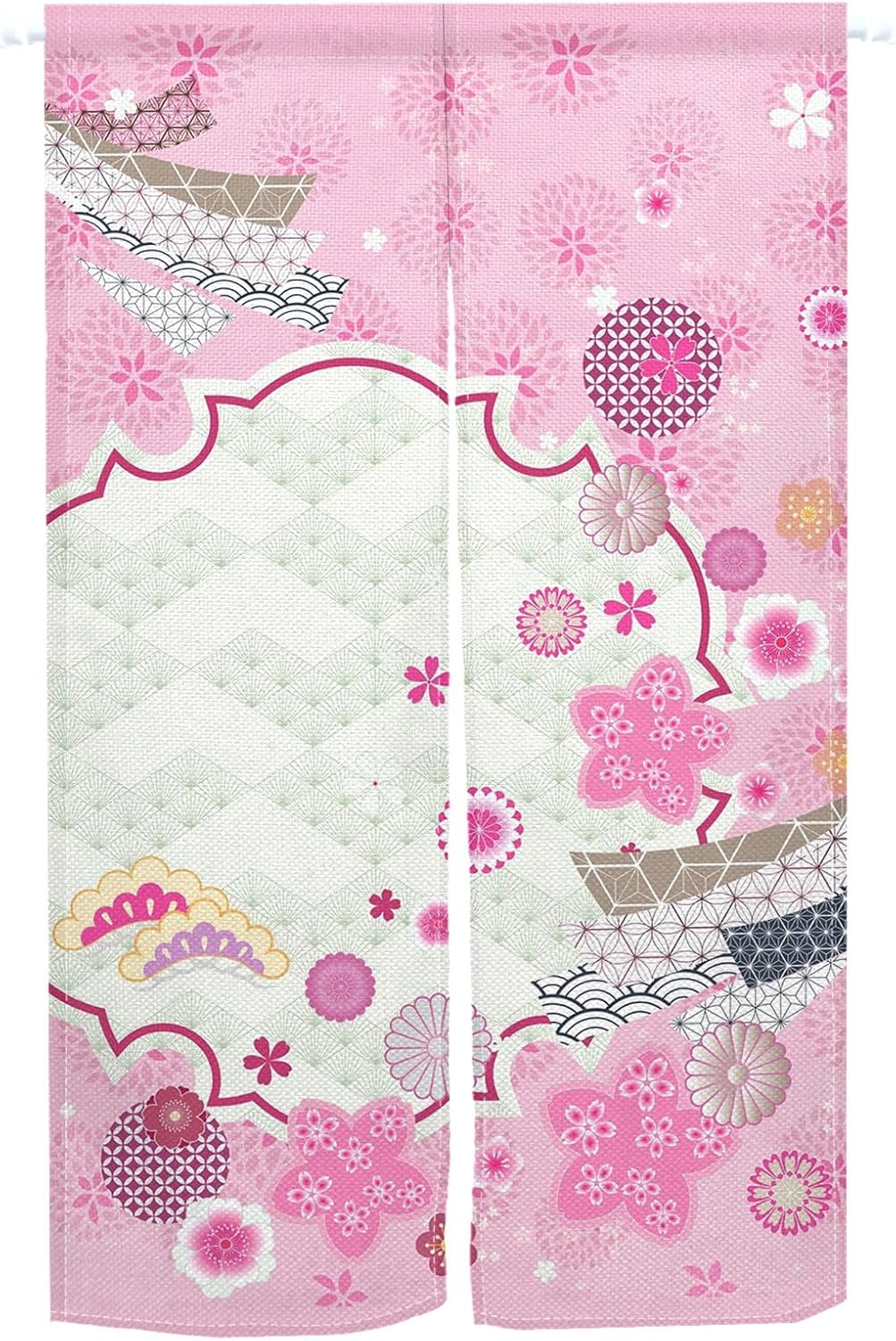 Traditional Japanese Noren Door Curtain Pink Flowers Print 34x60