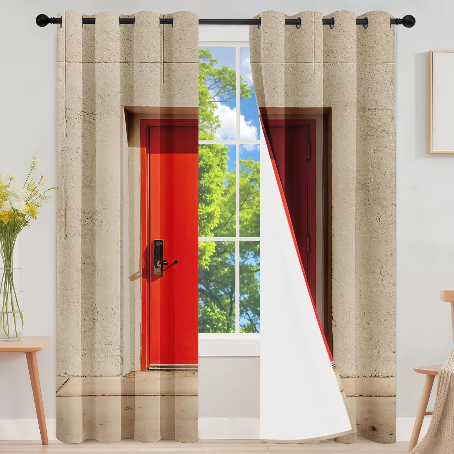 Concrete Frame Doorway Curtains 2 Panels Set