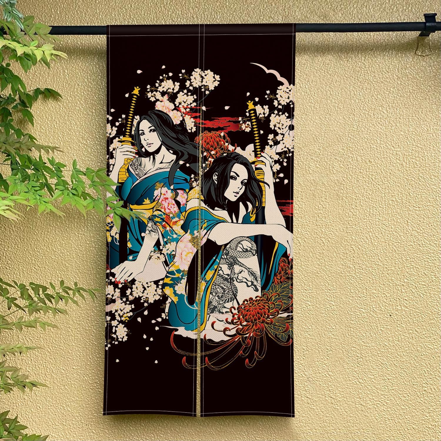 Japanese Noren Door Curtain with Ukiyoe Design